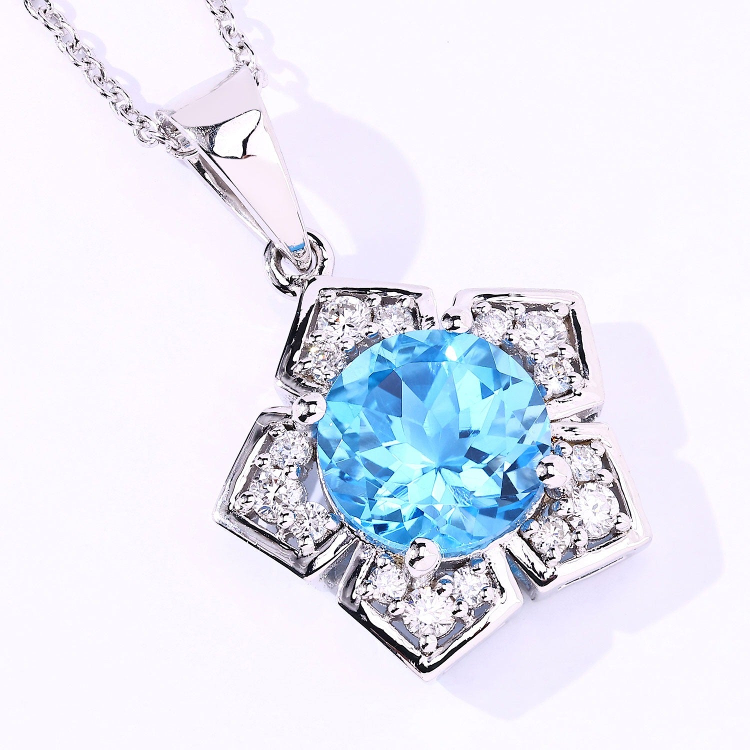 4.08 Ct Genuine Swiss Blue Topaz and Lab Grown Diamond Silver Star Shape Pendant Necklace Fine Color Jewels