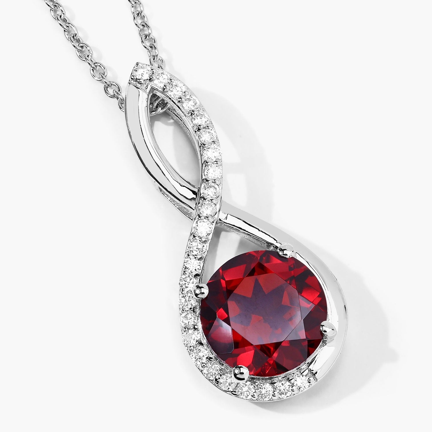3.49 Ct Genuine Mozambique Garnet and Lab Diamond Silver Crossover Pendant Necklace Fine Color Jewels