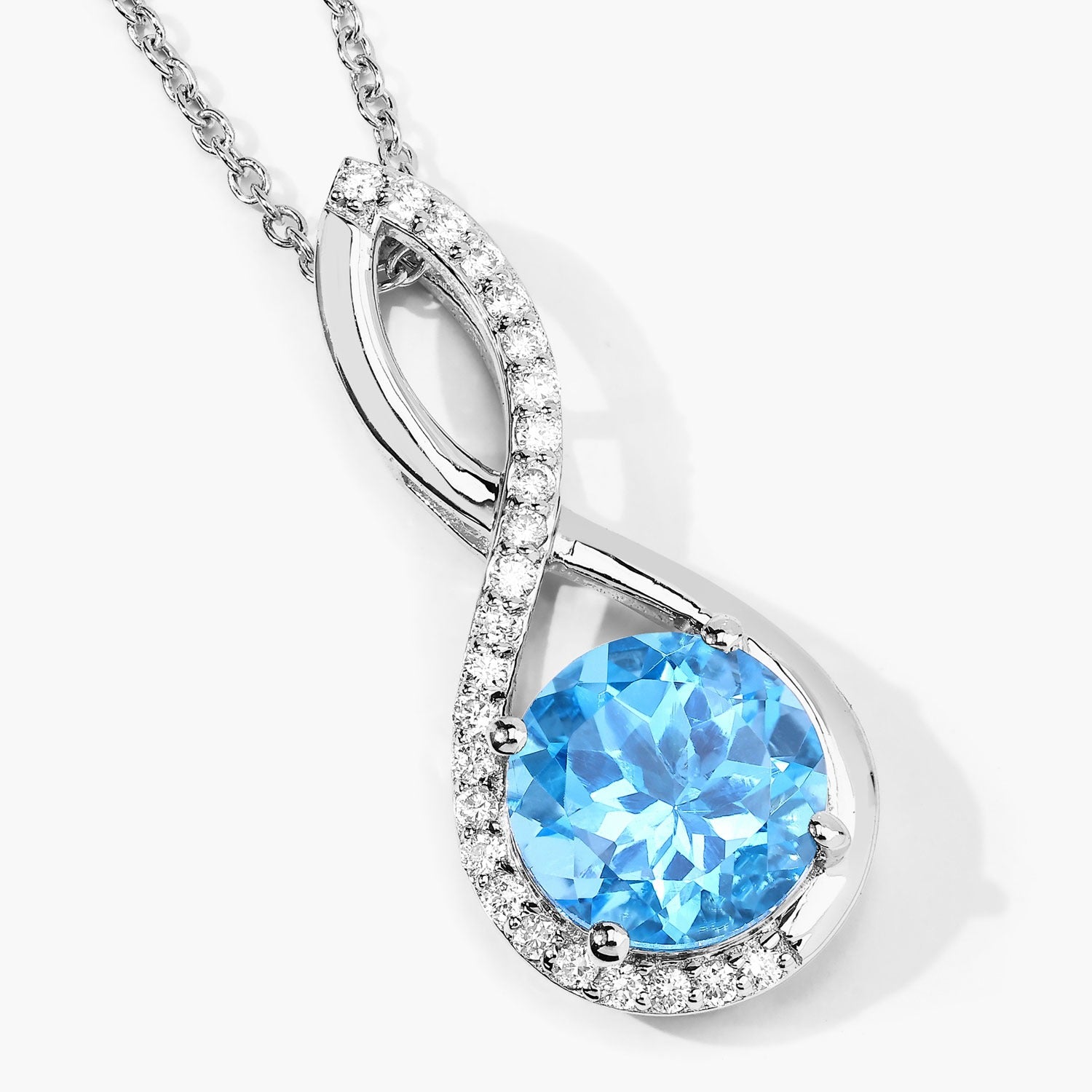 3.99 Ct Genuine Swiss Blue Topaz and Lab Diamond Silver Crossover Pendant Necklace Fine Color Jewels