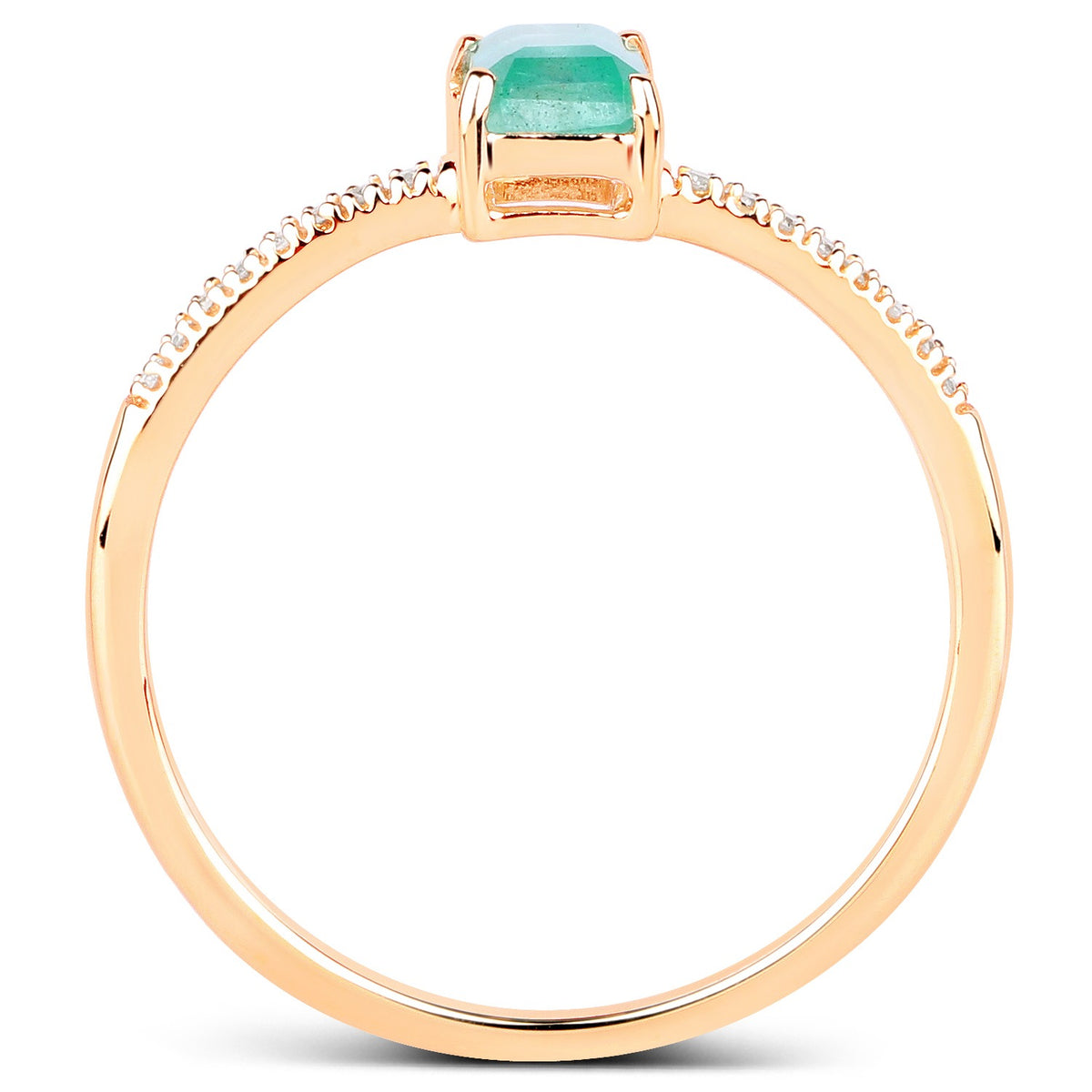 0.59 Cttw Octagon Green Natural Zambian Emerald Diamond 14K Yellow Gold Bridge Ring
