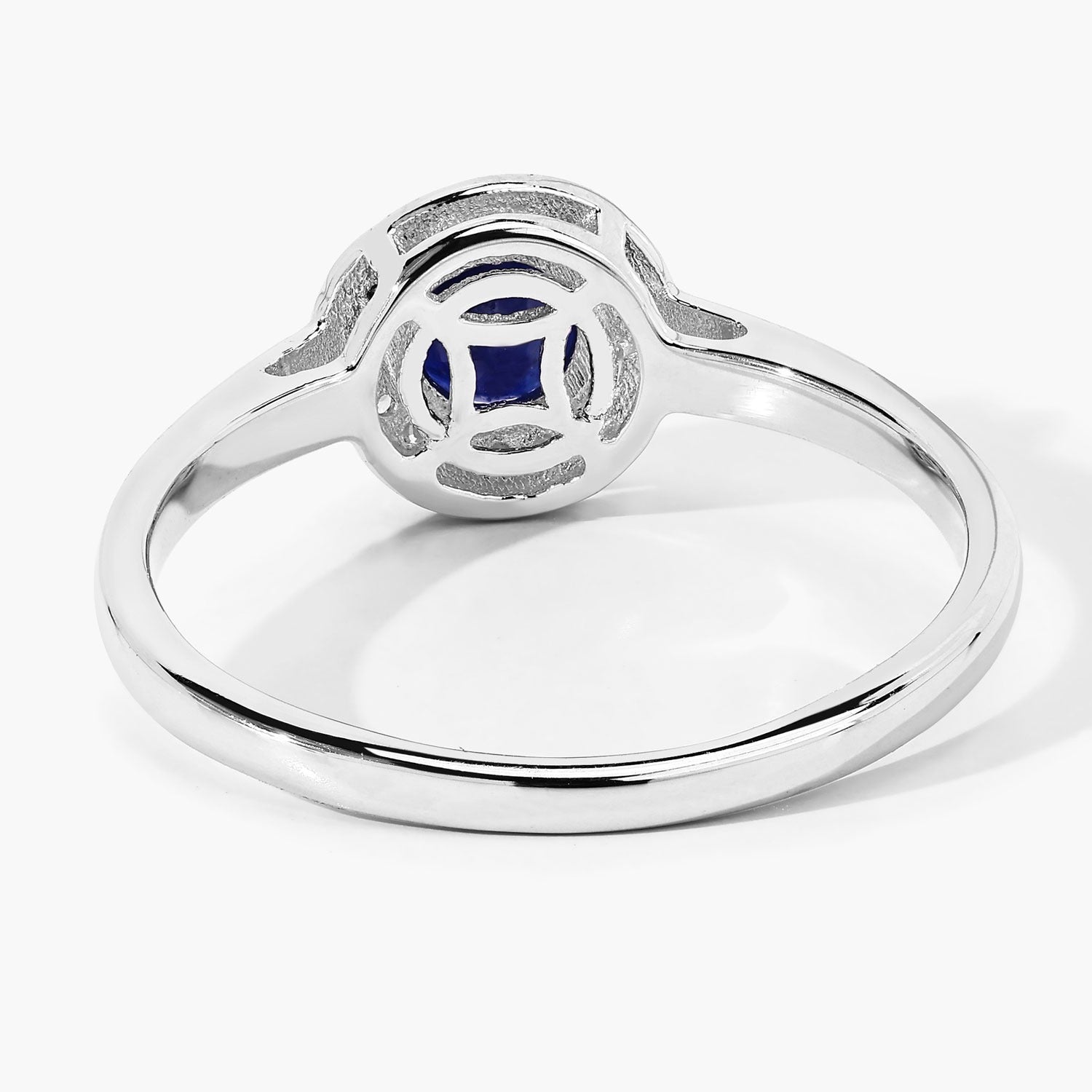 0.74 Ct Genuine Blue Sapphire and Lab Grown Diamond Silver Halo Ring Fine Color Jewels
