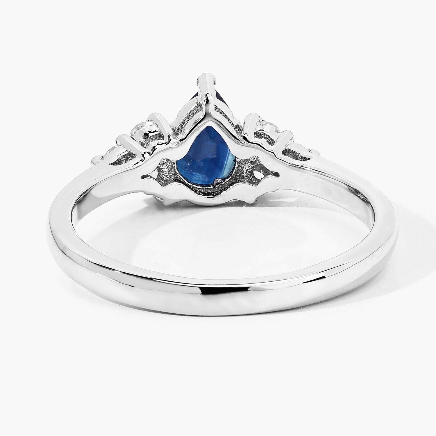 1.01 Ct Genuine Blue Sapphire and Lab Diamond Sterling Silver Pear Cut Cocktail Ring Fine Color Jewels