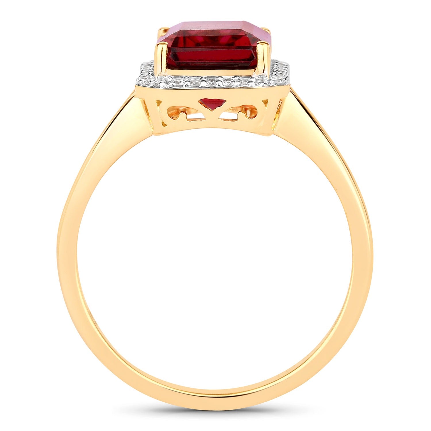 Red Genuine Rubellite and White Diamond 14K Gold Octagon Halo Ring Fine Color Jewels