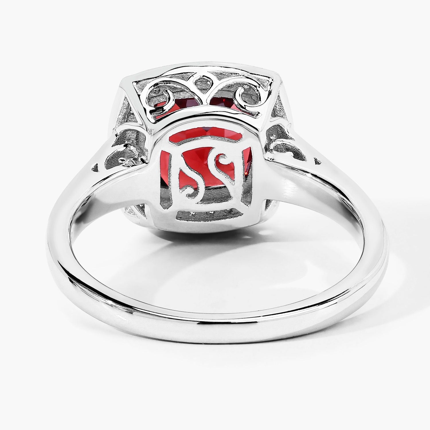 2.52 Ct Genuine Cushion Cut Garnet Lab Diamond Silver Halo Ring Fine Color Jewels