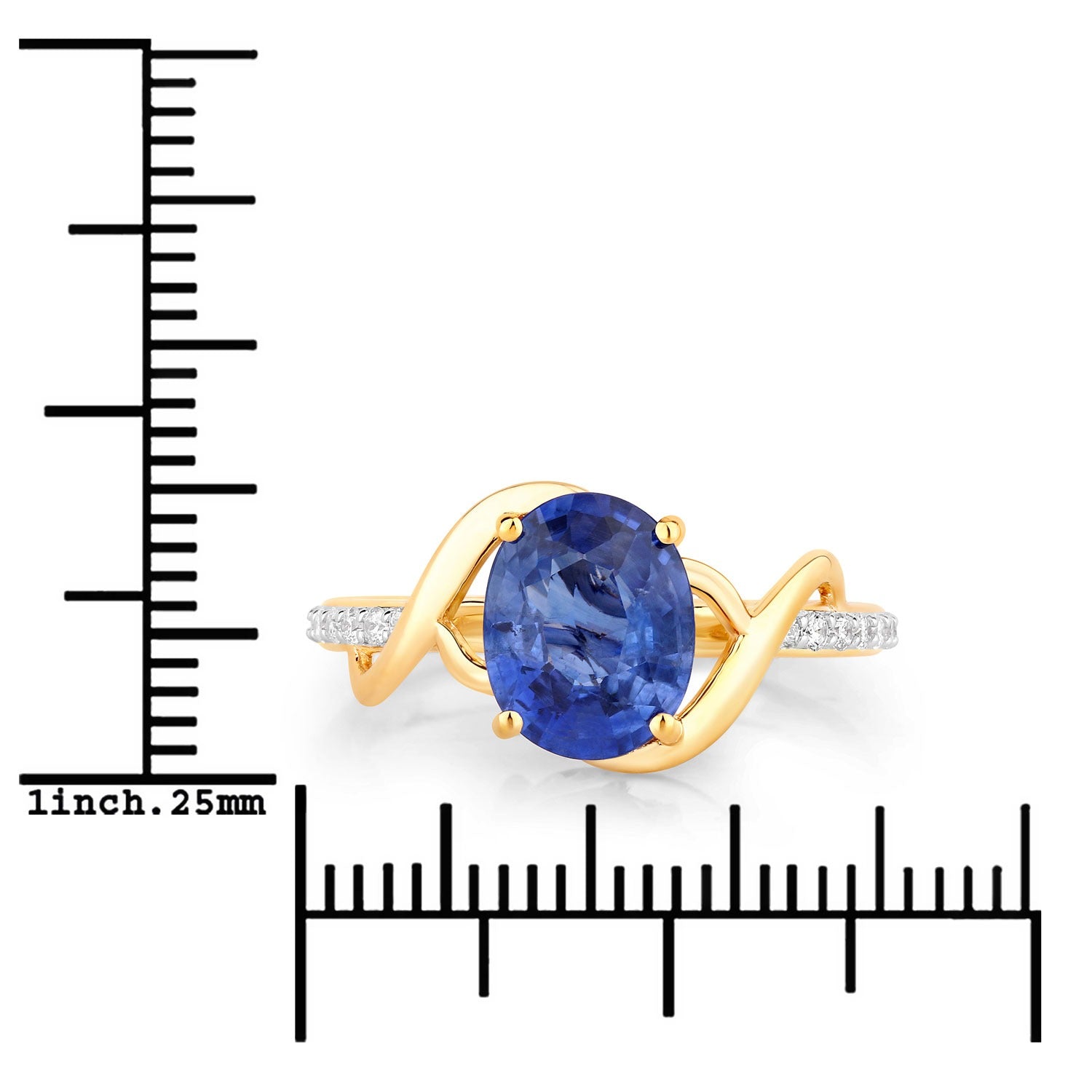 2.34 Ct Genuine Oval Ceylon Blue Sapphire Diamond 18K Yellow Gold Crossover Ring