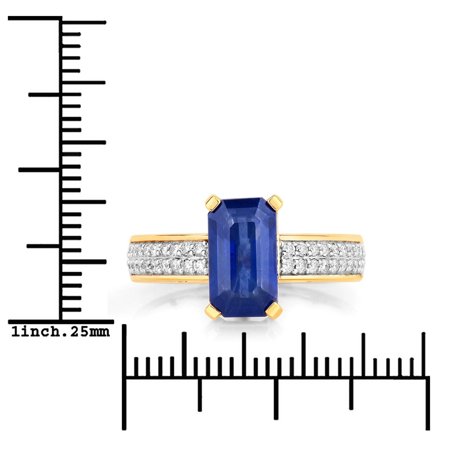 3.14 Ct Genuine Ceylon Blue Sapphire Diamond 18K Yellow Gold Octagon Pave Ring