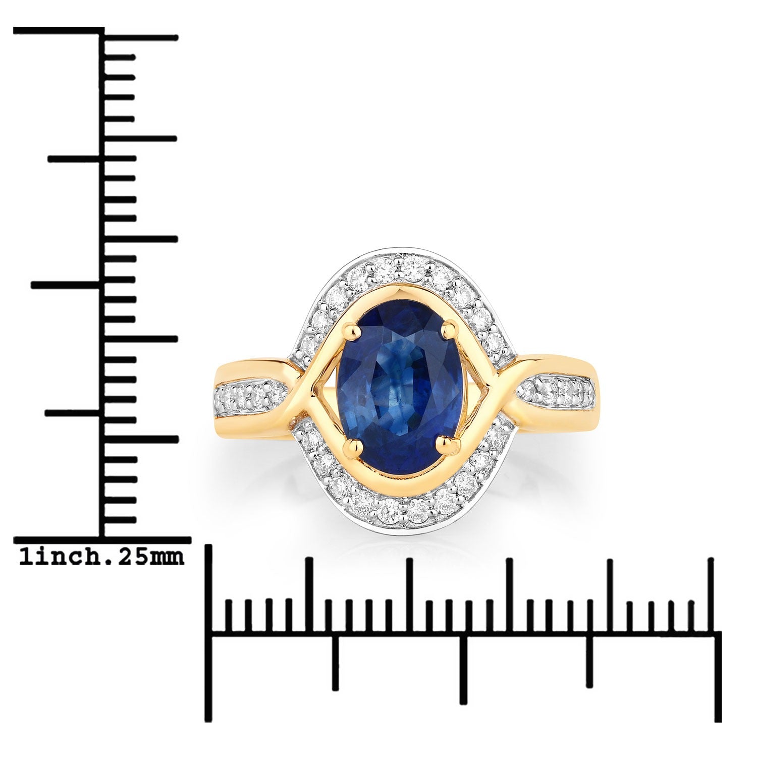 2.37 Ct Genuine Ceylon Blue Sapphire and Diamond 18K Yellow Gold Statement Ring