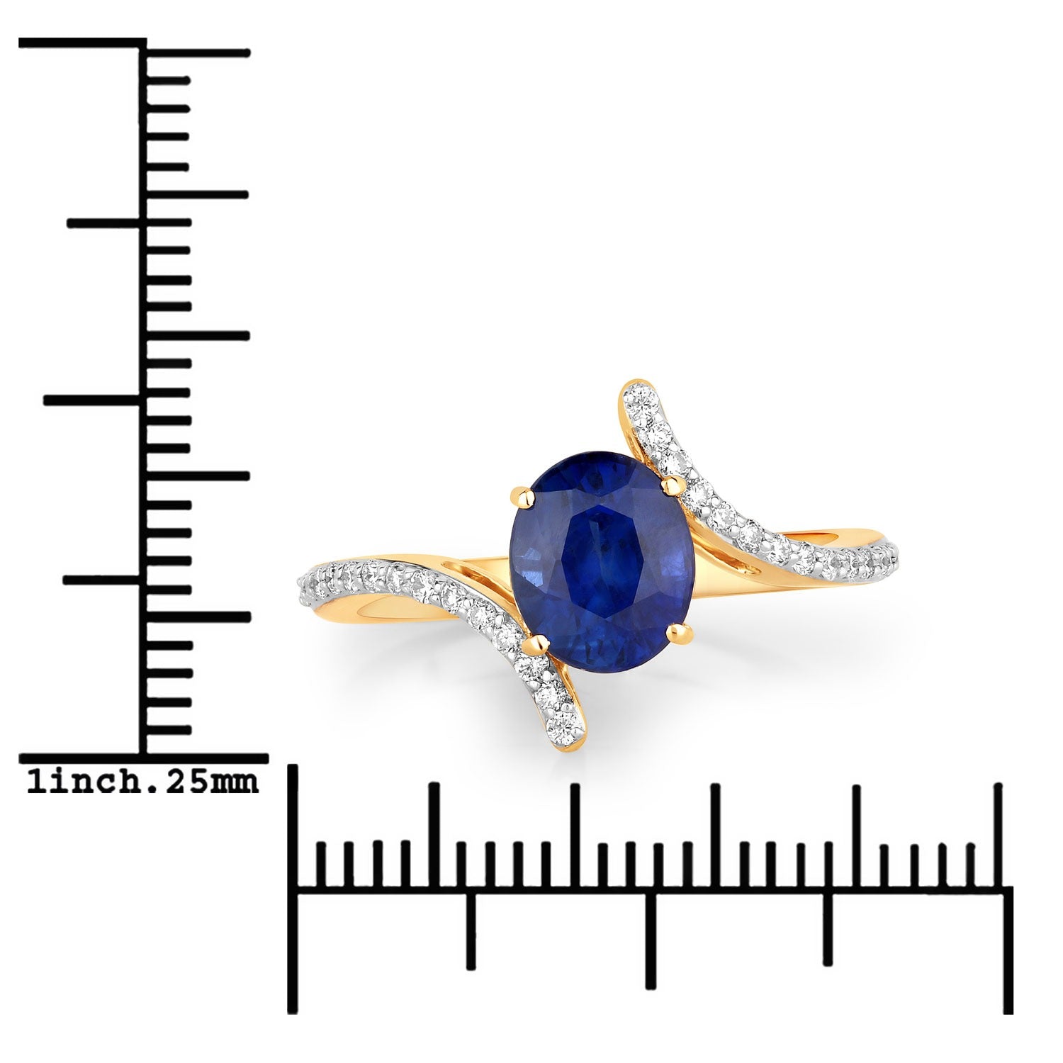 2.42 Ct Genuine Ceylon Blue Sapphire Diamond Pave Bypass Ring 18K Yellow Gold