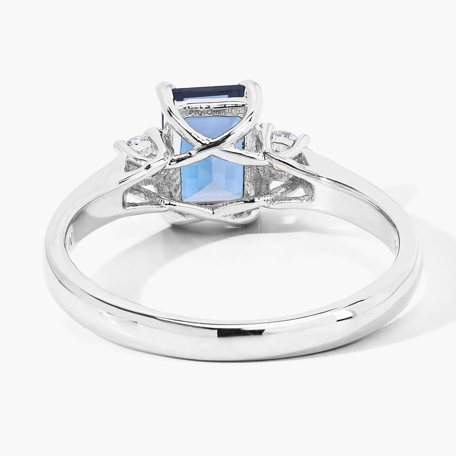 1.19 Ct Genuine London Blue Topaz and Lab Diamond Silver Octagon 3 Stone Ring Fine Color Jewels
