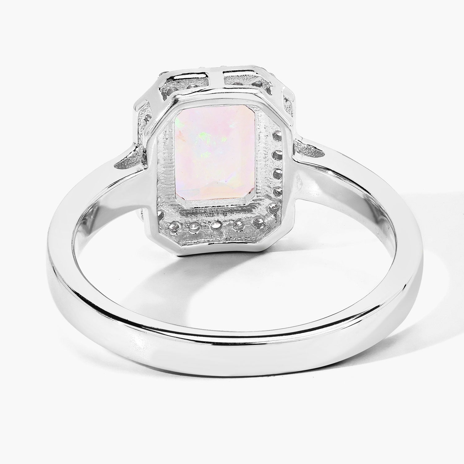 1.23 Ct Genuine Ethiopian Opal and Lab Diamond Octagon Silver Halo Octagon Ring Fine Color Jewels