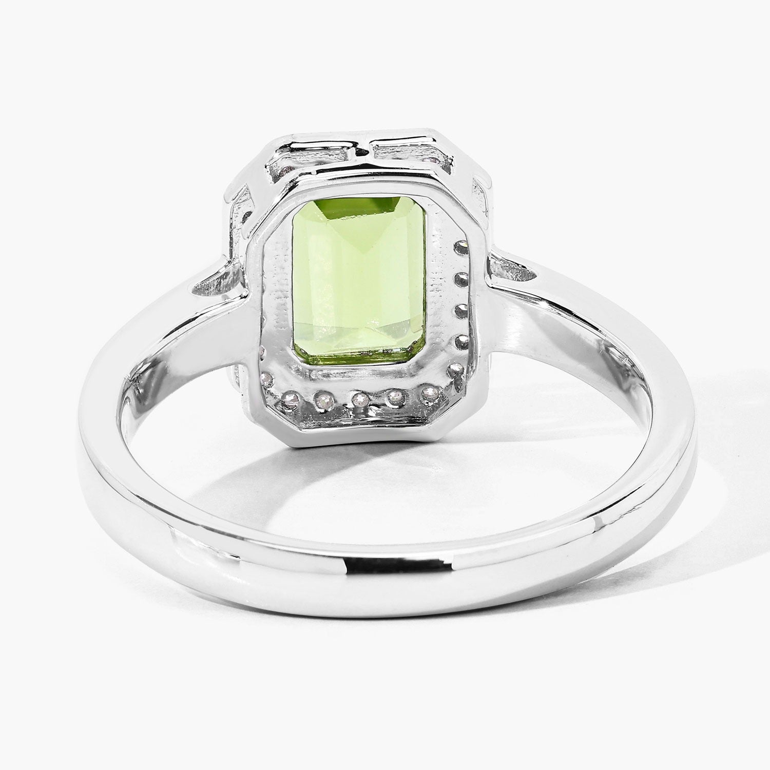 1.78 Ct Genuine Green Peridot and Lab Diamond Silver Halo Octagon Ring Fine Color Jewels