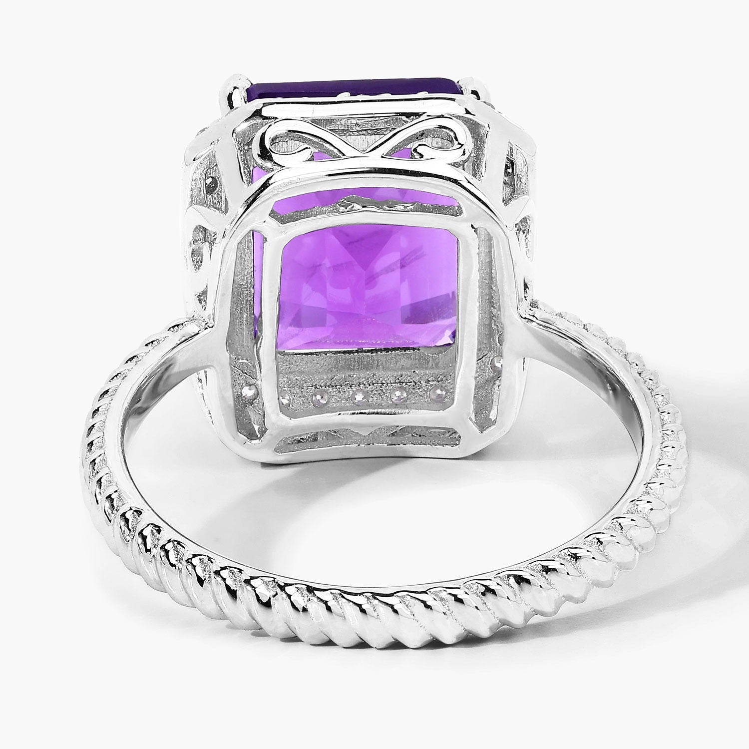 4.03 Ct Genuine Purple Amethyst and Lab Diamond Silver Halo Statement Ring Fine Color Jewels