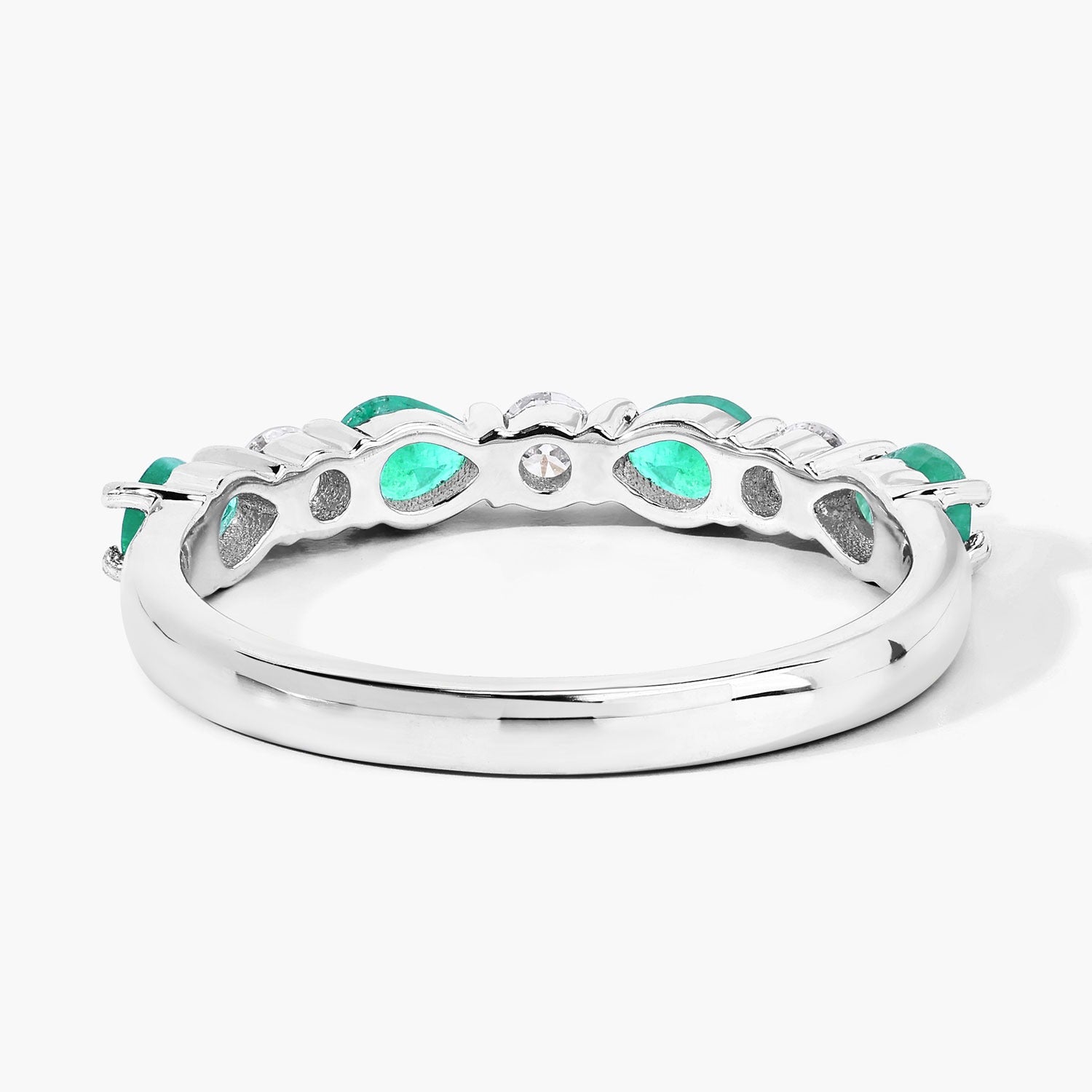 0.74 Ct Genuine Zambian Emerald and Lab Diamond Silver Eternity Ring Fine Color Jewels