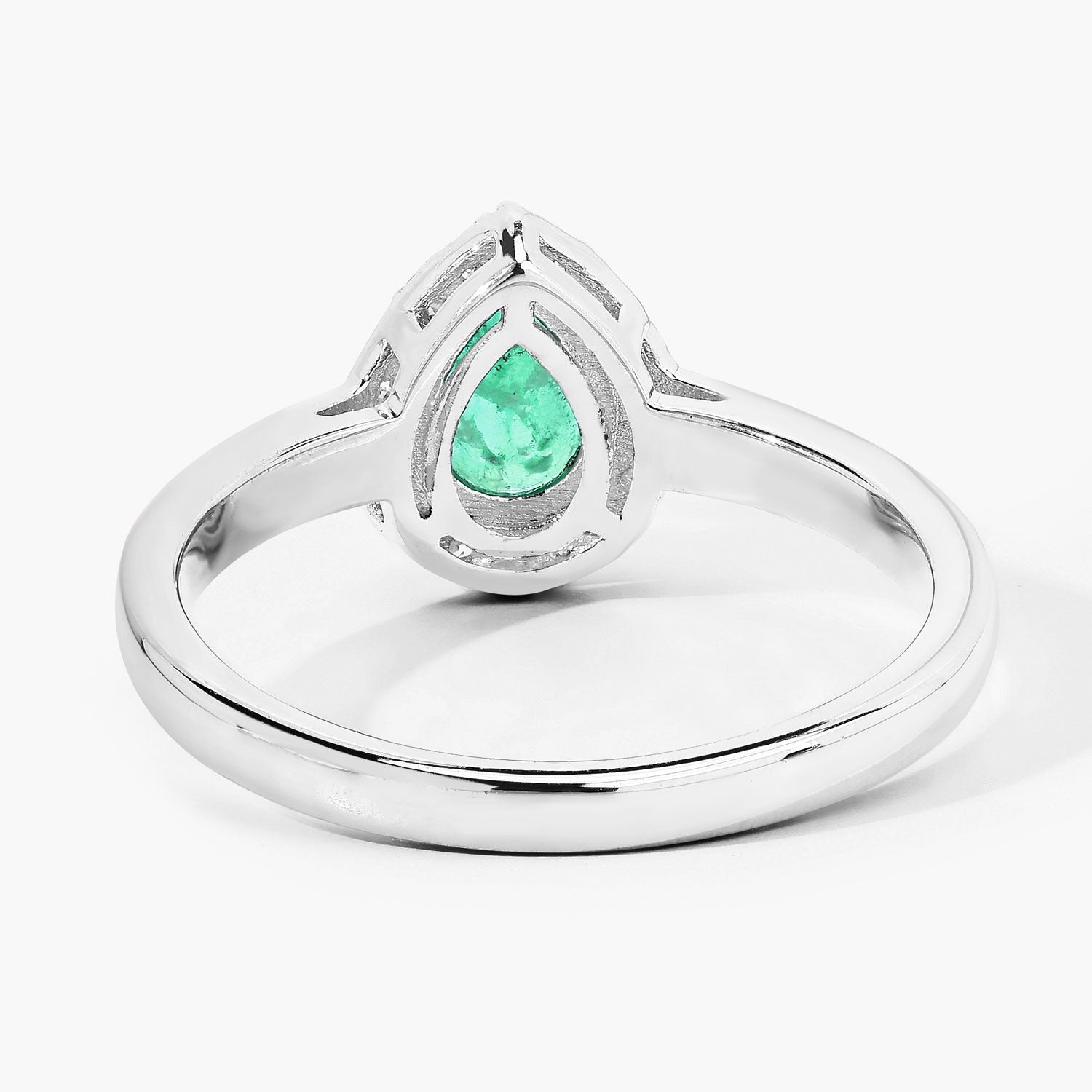 0.65 Ct Pear Green Zambian Emerald & Lab Diamond Prong Silver Halo Ring