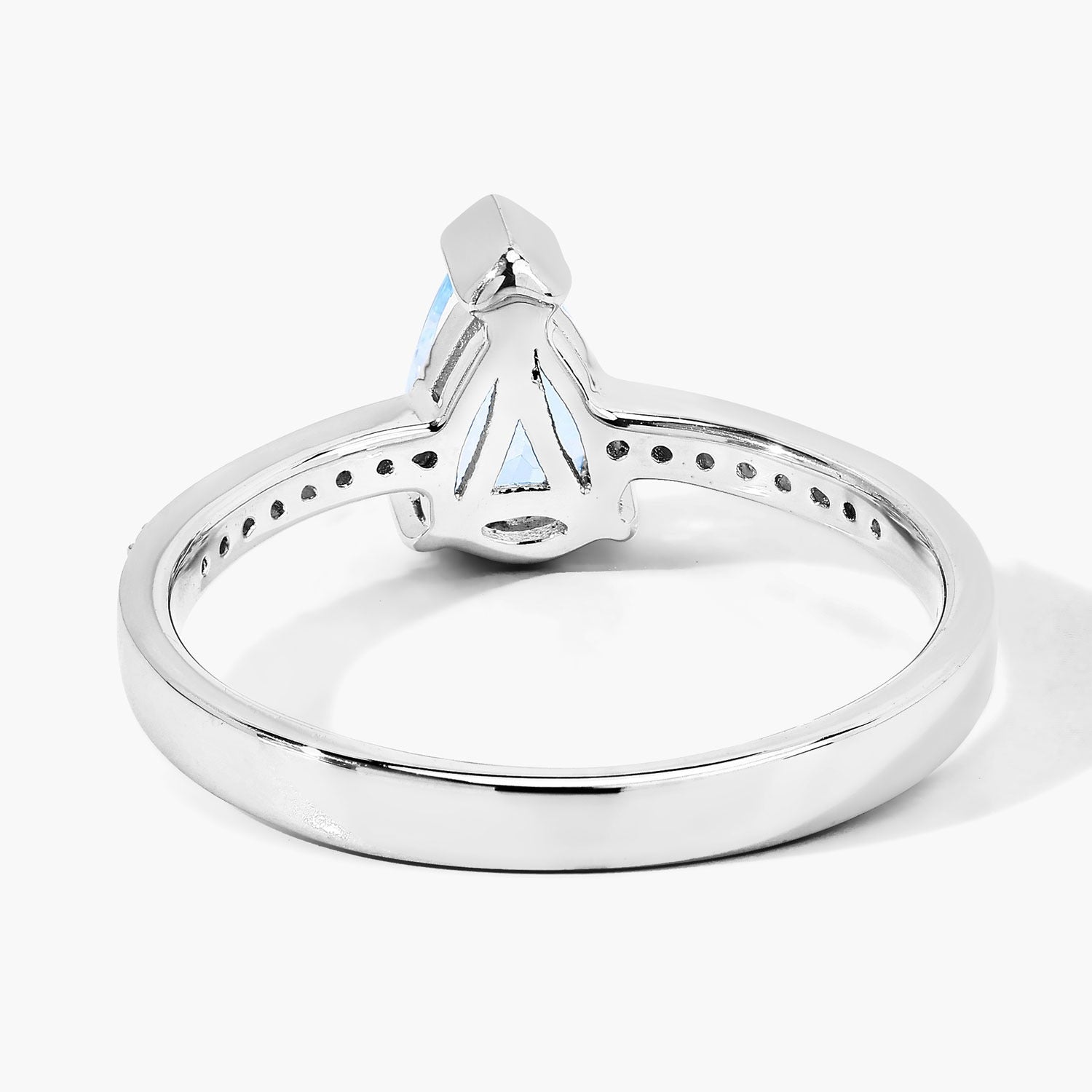 0.80 Ct Pear Blue Aquamarine and Lab Diamond V-Prong Silver Pave Bridge Ring