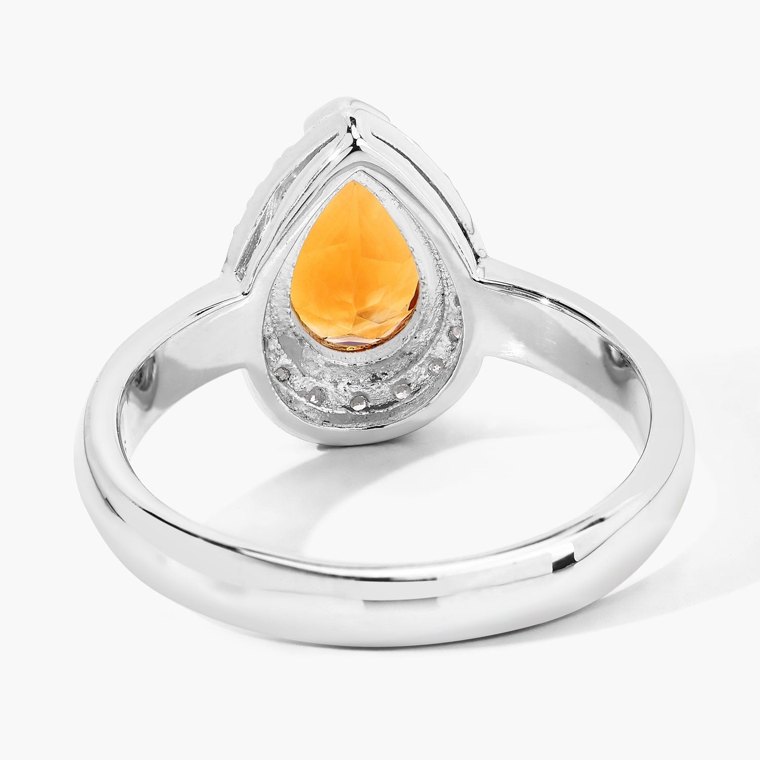 1.23 Ct Genuine Pear-Shaped Citrine and Diamond Silver Halo Ring