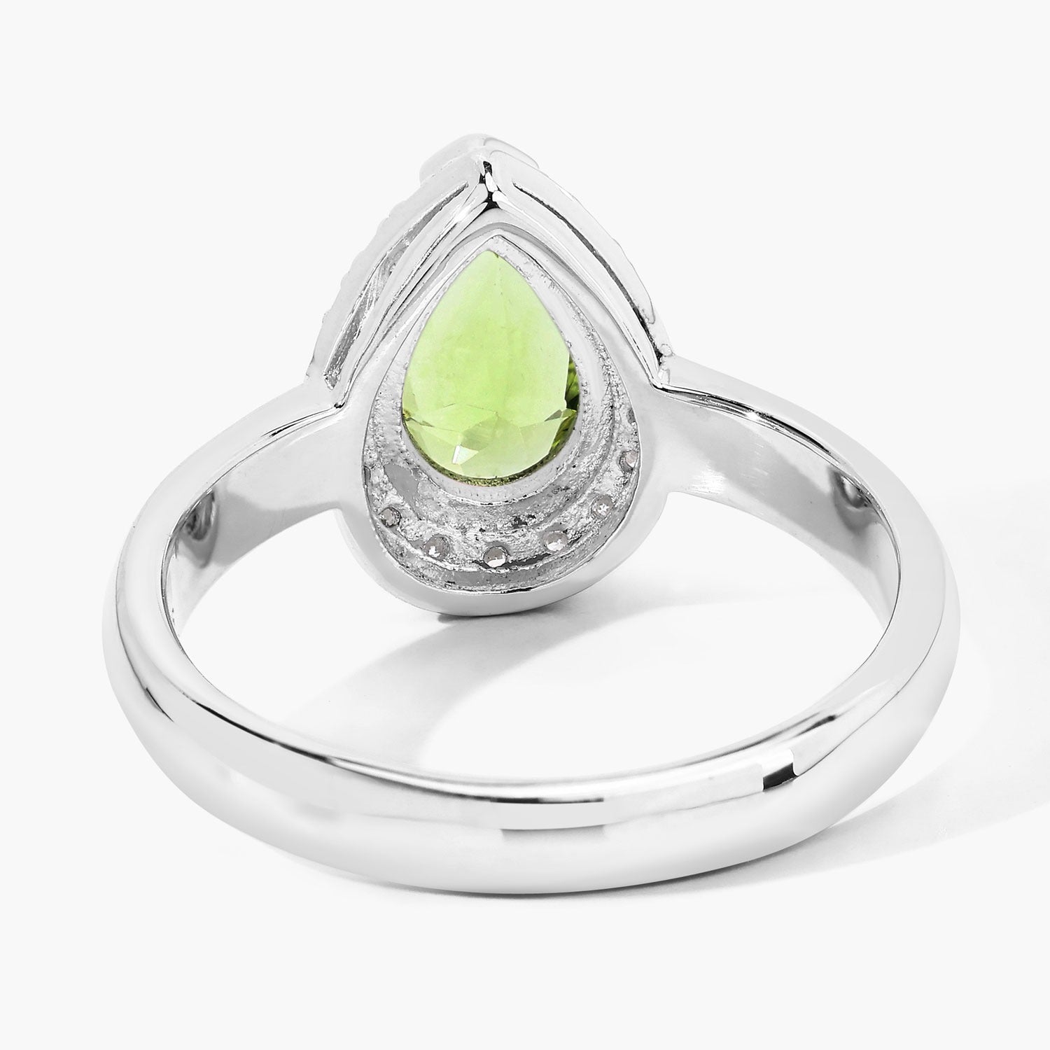 1.28 Ct Genuine Pear Shaped Peridot and Lab Diamond Silver Halo Engagement Ring