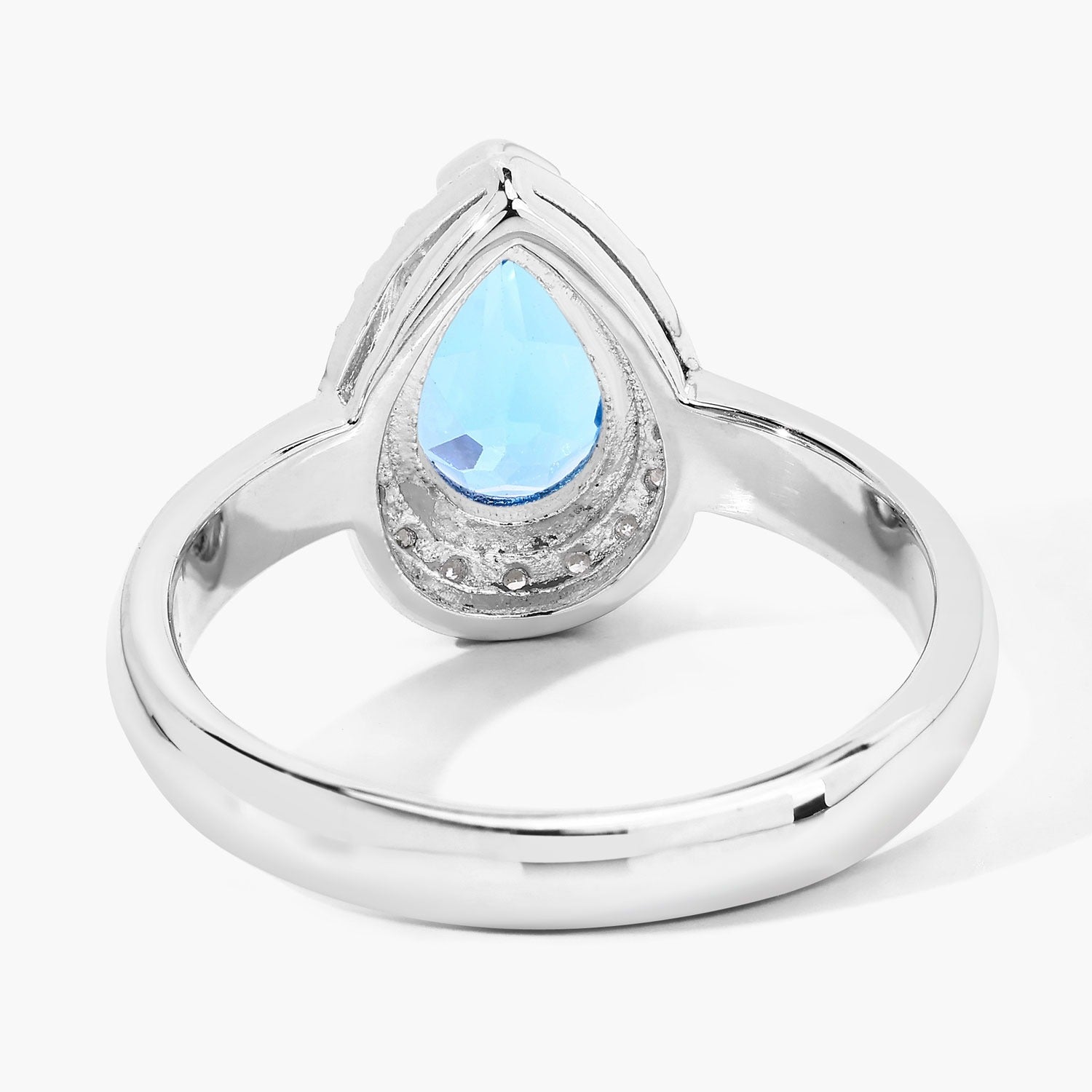 1.30 Ct Oval Swiss Blue Topaz & Lab Diamond Prong Silver Halo Engagement Ring