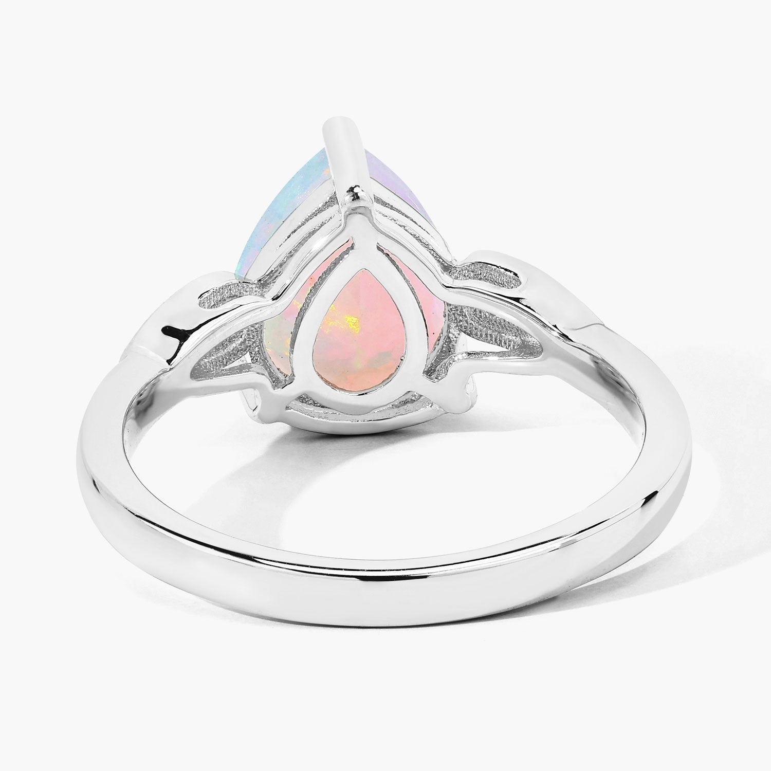 1.40 Ct Pear White Ethiopian Opal & Lab Diamond Prong Silver Cocktail Ring