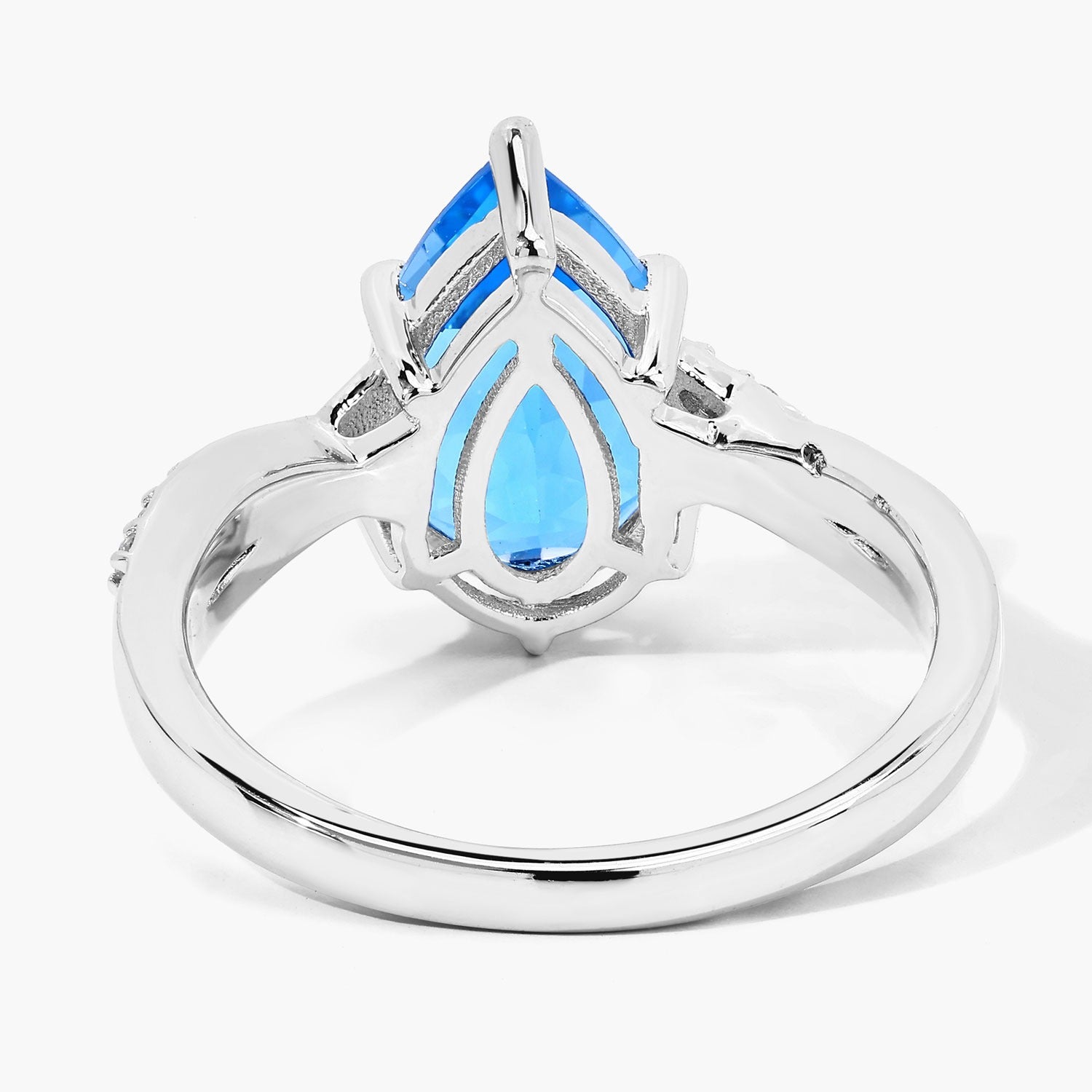 3.50 Ct Pear Swiss Blue Topaz & Lab Diamond Prong Silver Pave Bypass Ring