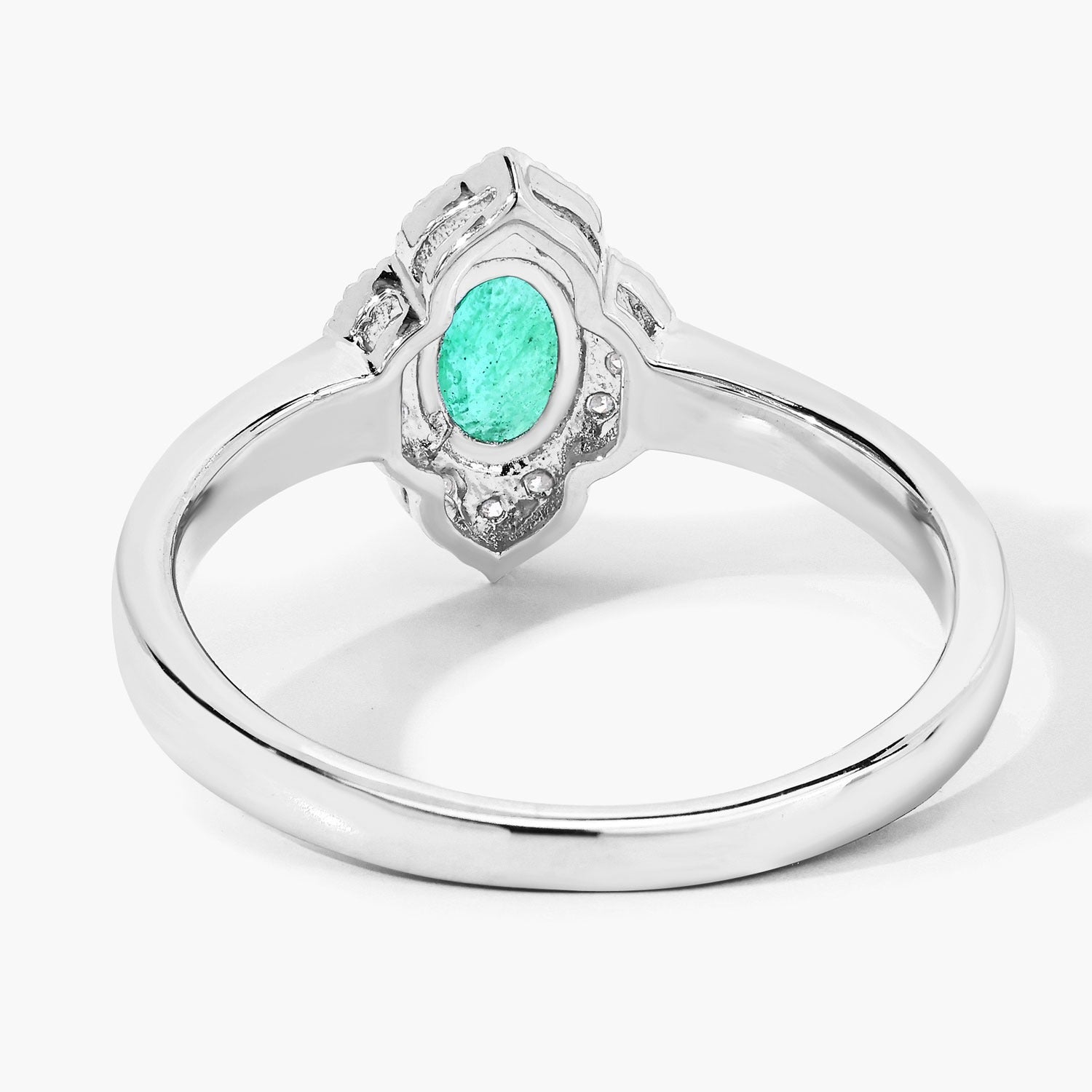0.44 Ct Oval Green Zambian Emerald & Lab Diamond Prong Silver Floral Halo Ring