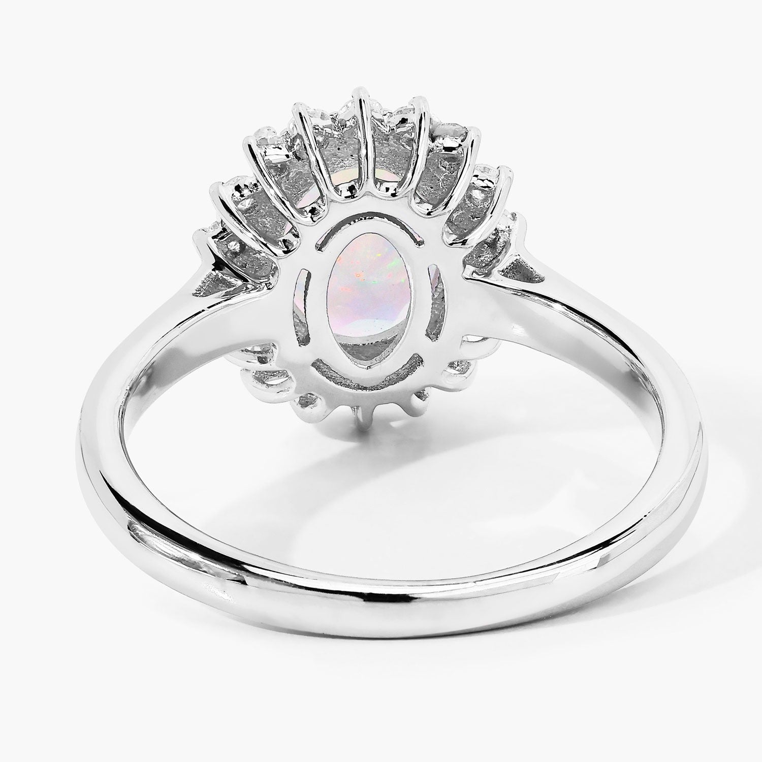 1.17 Ct Genuine Ethiopian Opal and Lab Grown Diamond Silver Halo Ring