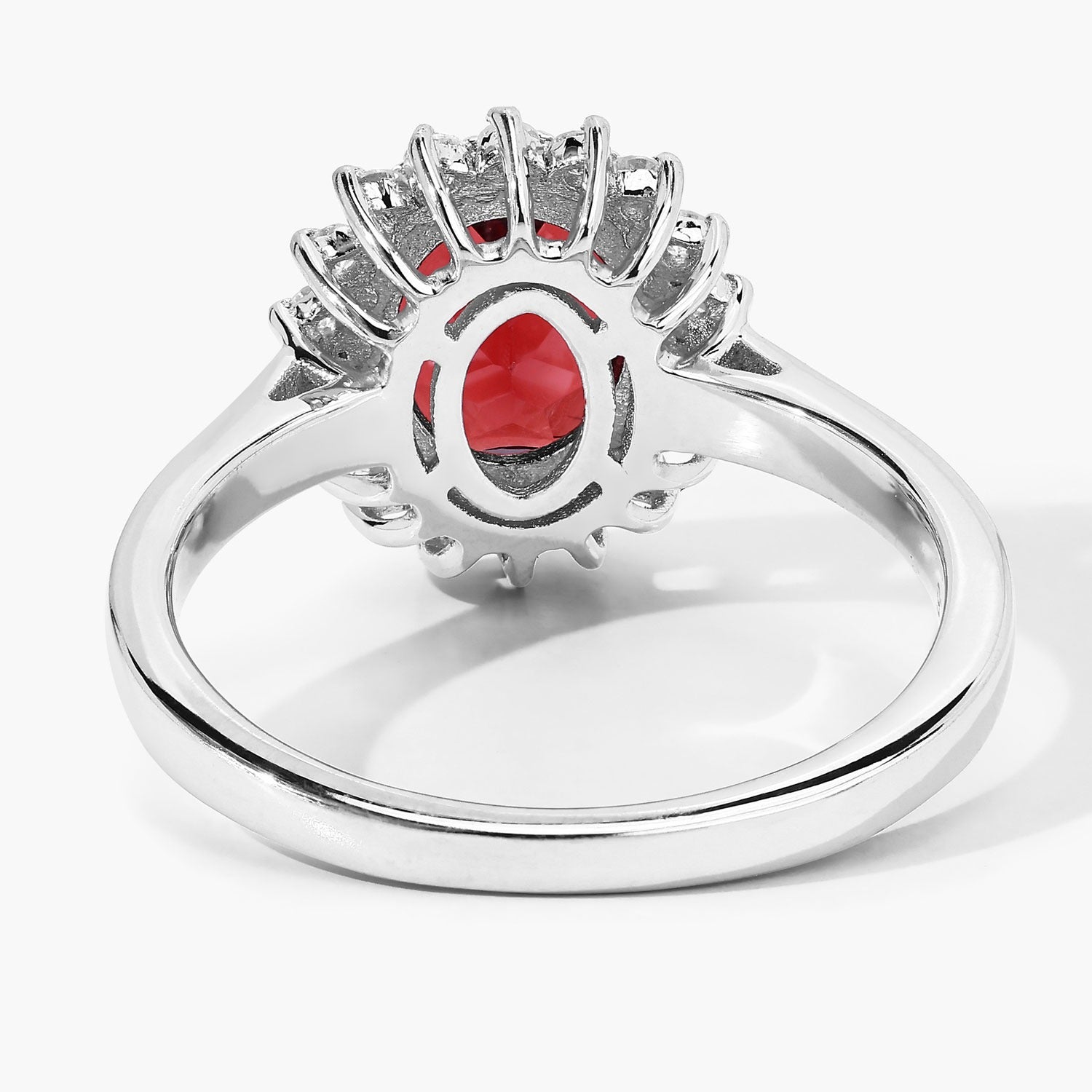 2.27 Ct Red Genuine Mozambique Garnet and Lab Diamond Silver Halo Ring