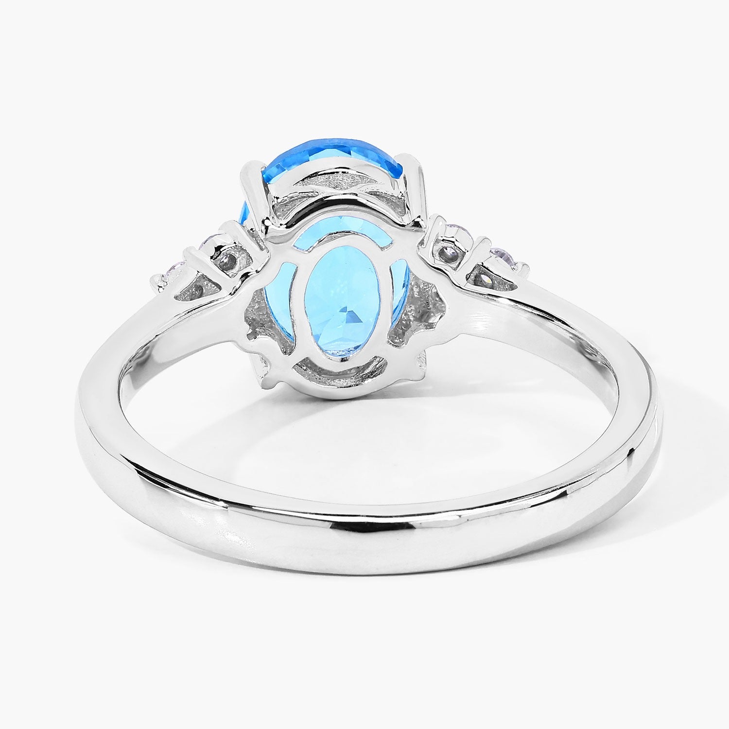 2 Ct Oval Swiss Blue Topaz and Lab Diamond Prong Silver Cocktail Ring