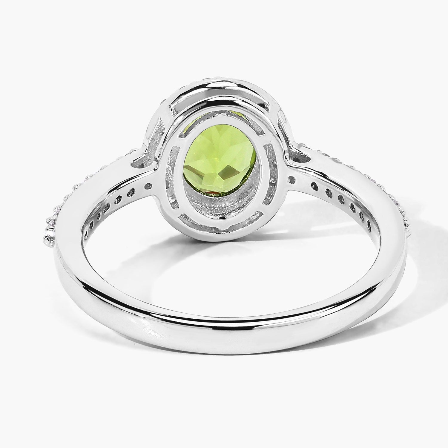 1.10 Ct Oval Green Peridot and Lab Diamond Prong Silver Halo Pave Ring
