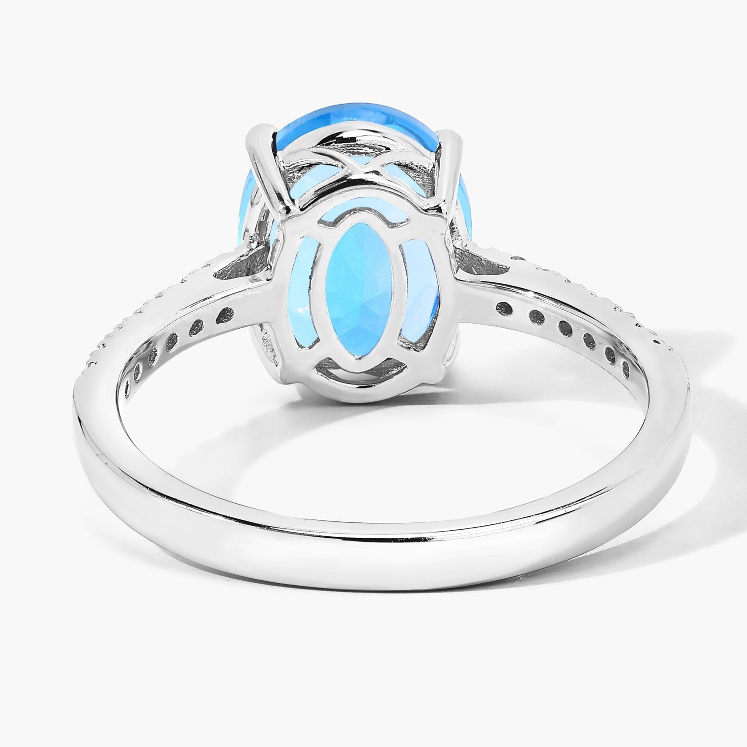 2.71 Ct Genuine Oval Swiss Blue Topaz and Lab Diamond Pave Silver Ring