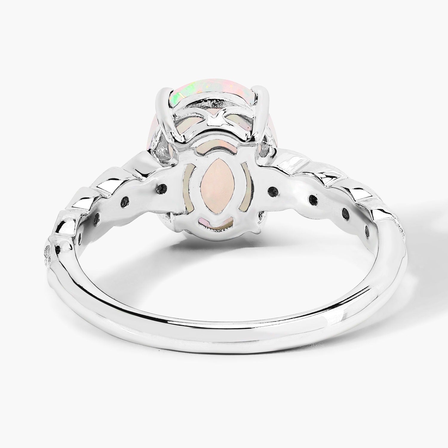 1.71 Ct Genuine Ethiopian Opal and Lab Diamond Silver Bridge Ring Fine Color Jewels