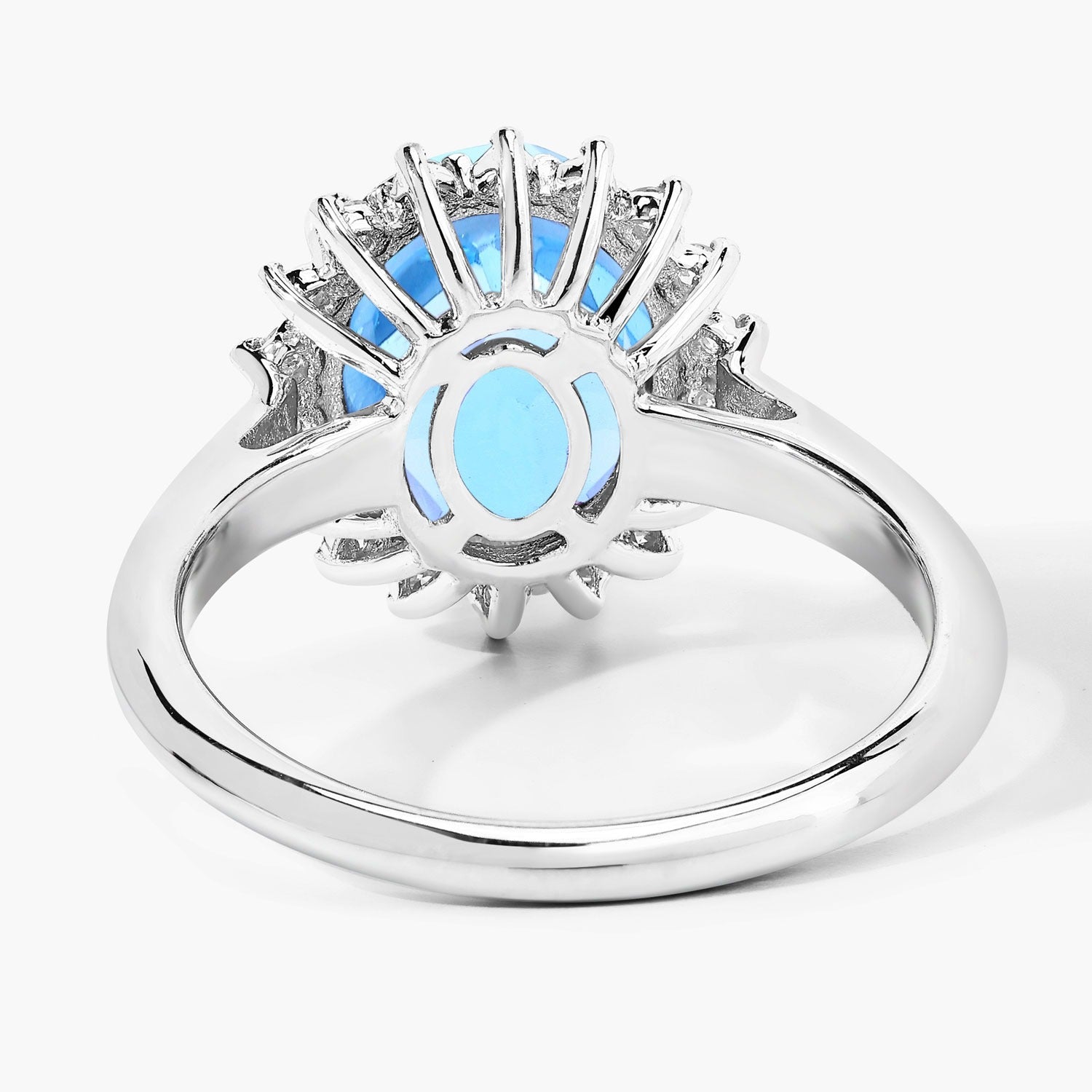 4.27 Ct Genuine Swiss Blue Topaz and Lab Diamond Silver Halo Ring Fine Color Jewels