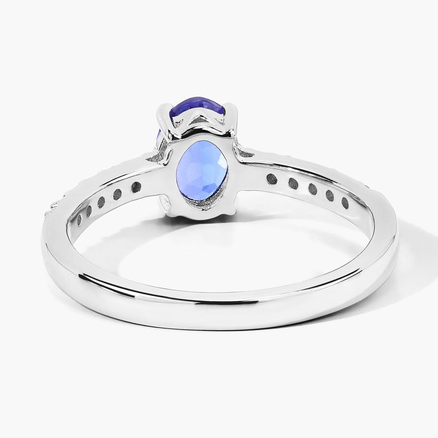 0.93 Ct Genuine Tanzanite and Lab Silver Oval Pave Ring Fine Color Jewels
