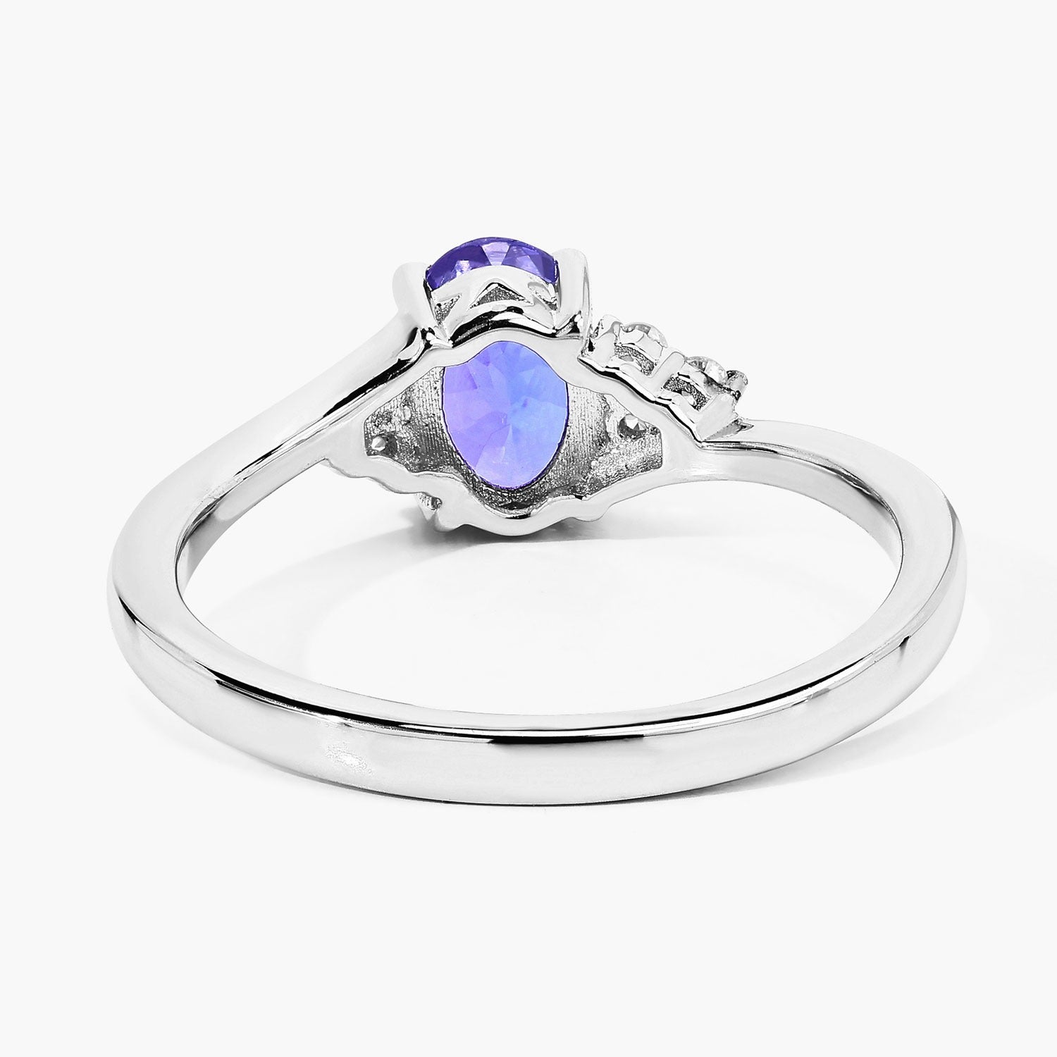 0.84 Ct Genuine Tanzanite and Lab Diamond Sterling Silver Bypass Ring