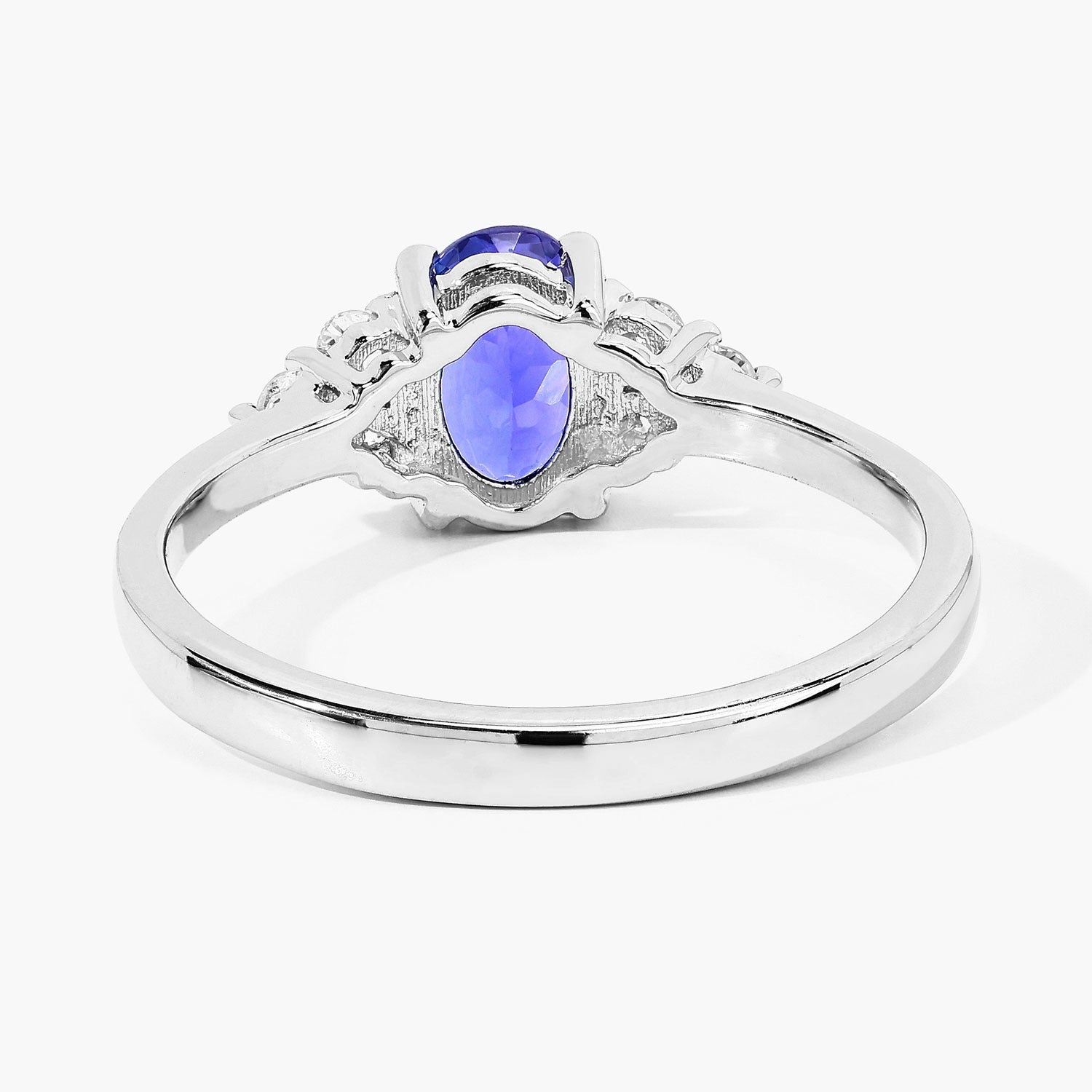 0.90 Ct Genuine Tanzanite and Lab Diamond Silver Oval Cocktail Ring Fine Color Jewels