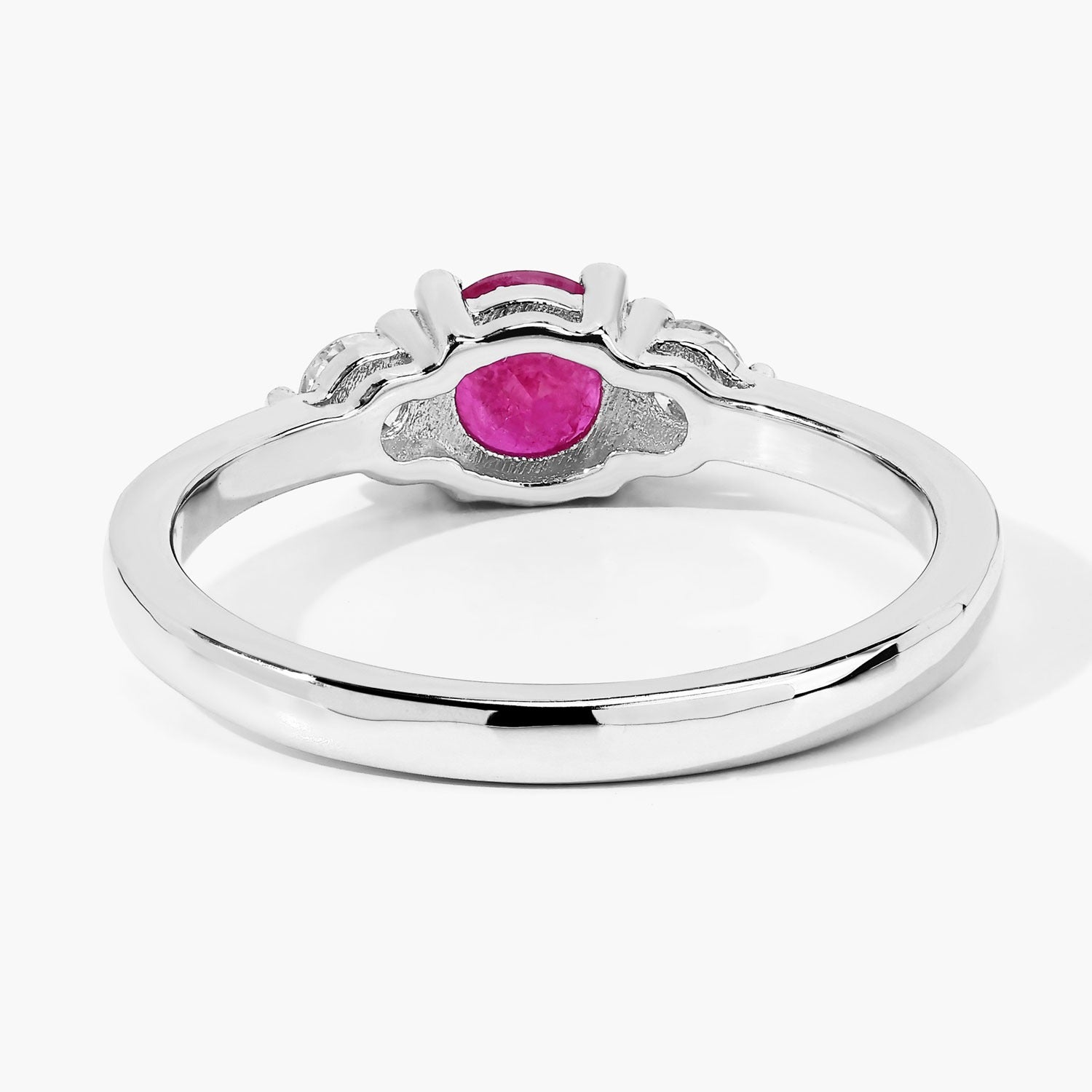 0.77 Ct Genuine Mozambique Ruby and Lab Diamond Silver 3 Stone Ring Fine Color Jewels