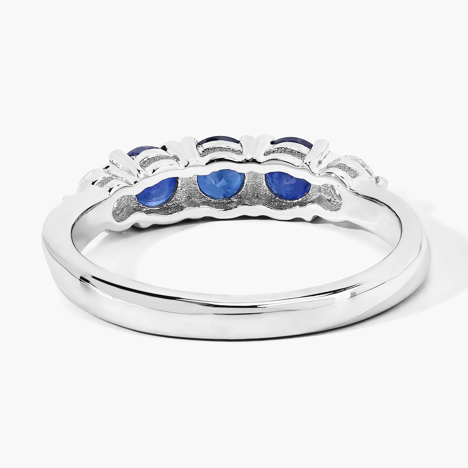 1.12 Ct Genuine Blue Sapphire and Lab Diamond Silver 5 Stone Ring Fine Color Jewels