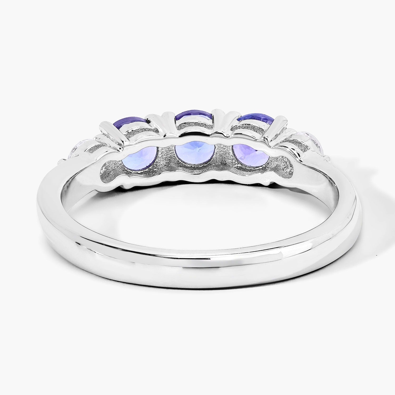 0.91 Ct Genuine Tanzanite and Lab Diamond Silver 5 Stone Ring Fine Color Jewels