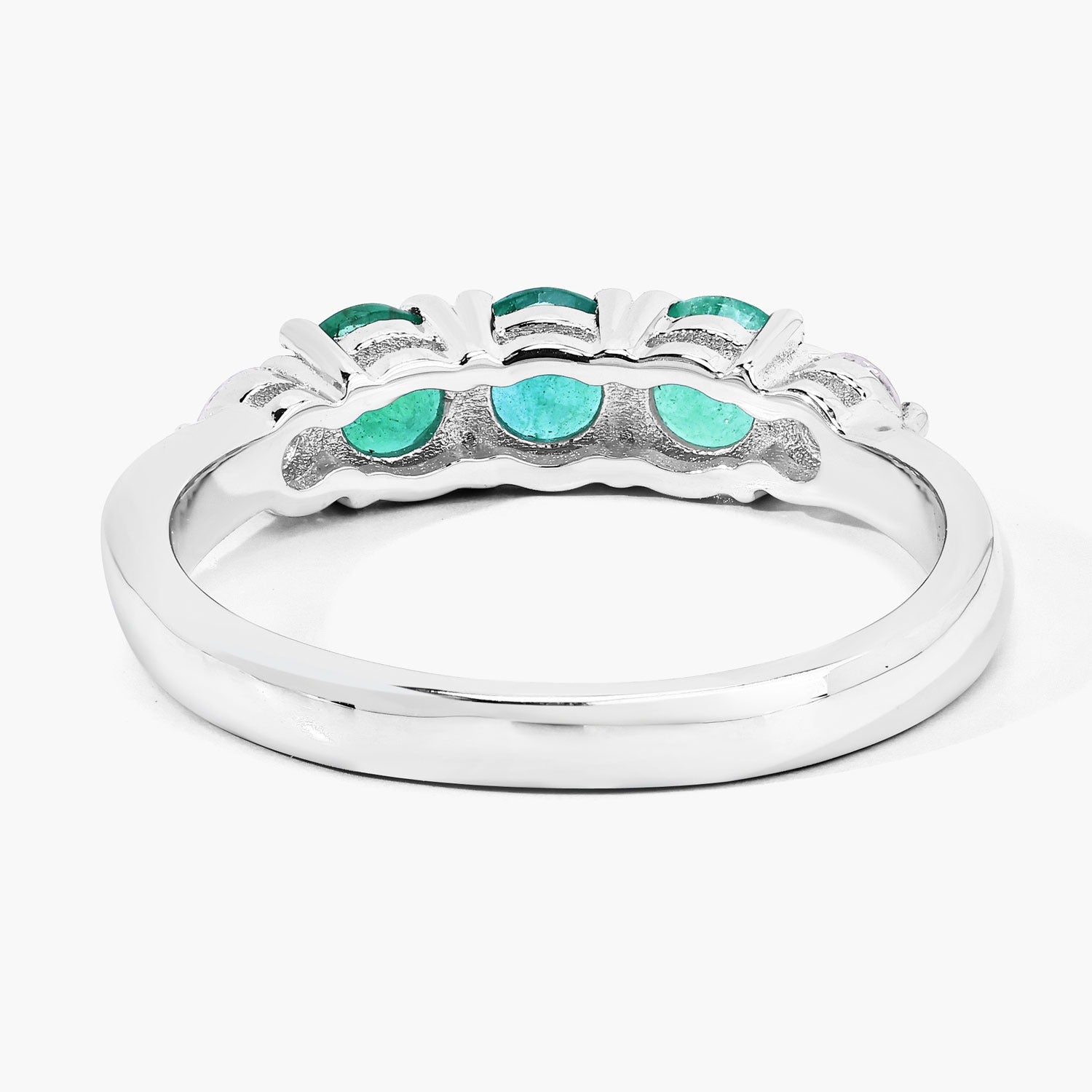 0.91 Ct Genuine Zambian Emerald and Lab Diamond Silver 5 Stone Ring Fine Color Jewels