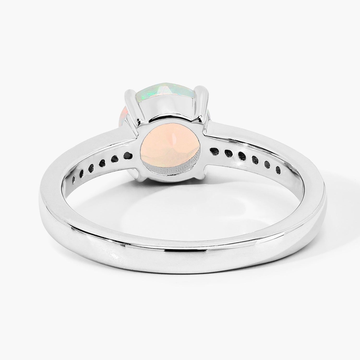 0.75 Ct Genuine Ethiopian Opal and Lab Diamond Silver Pave Ring