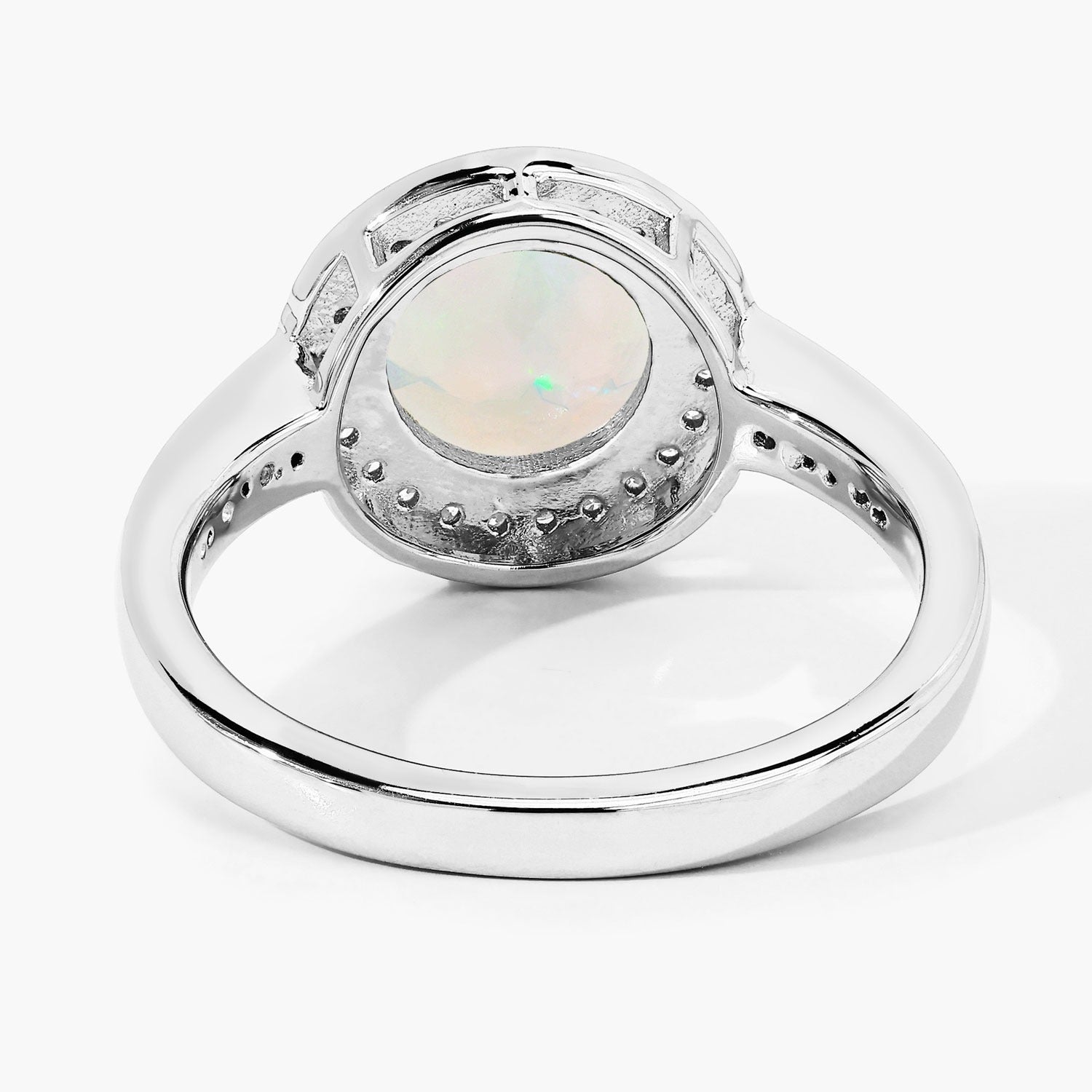 1.11 Ct Genuine Ethiopian Opal and Lab Diamond Silver Halo Ring