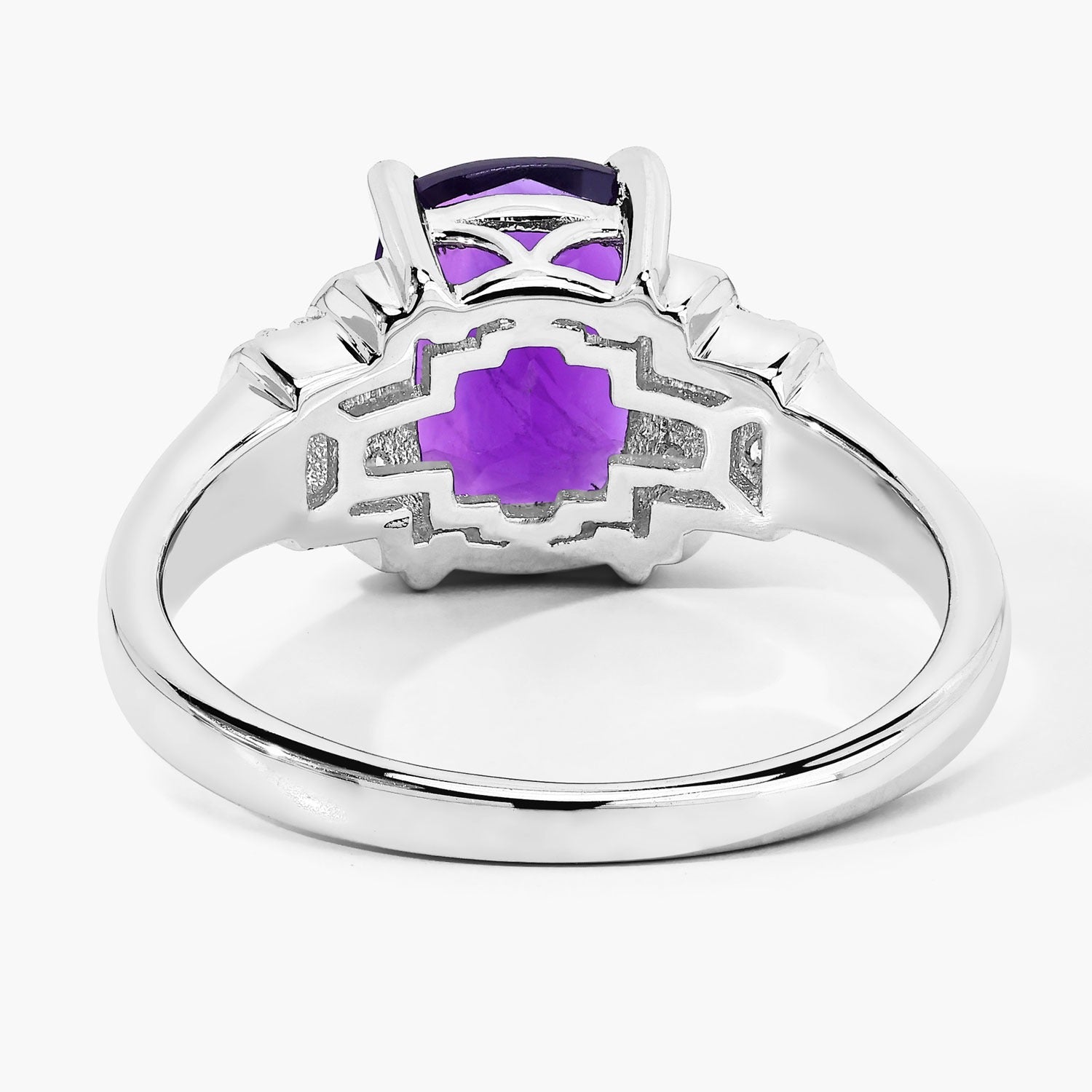 1.63 Ct Genuine Amethyst and Lab Diamond Sterling Silver Cushion Ring