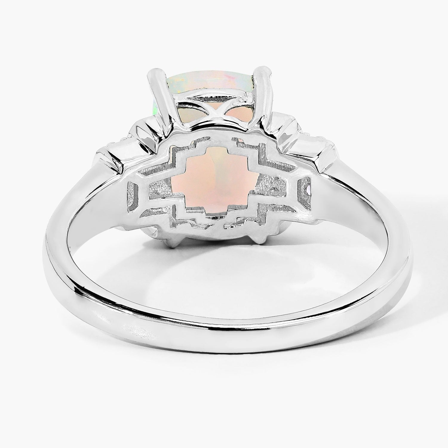 1.18 Ct Genuine Ethiopian Opal and Lab Diamond Sterling Silver Cushion Ring