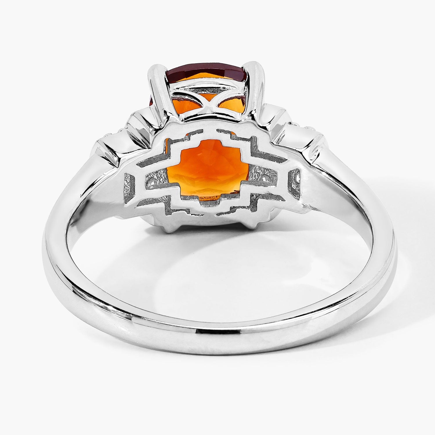 1.83 Ct Genuine Madeira Citrine and Lab Grown Diamond Silver Cushion Ring