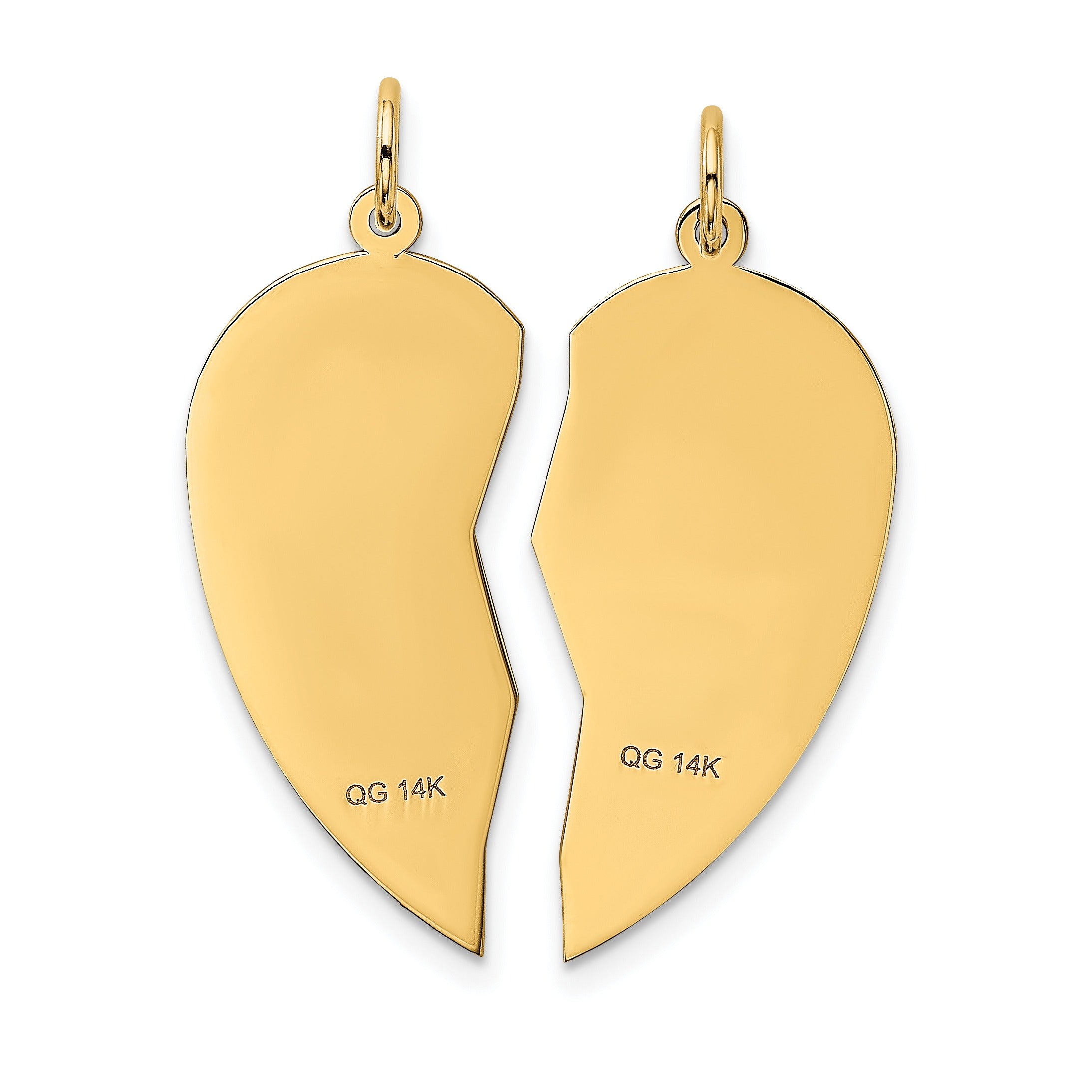 14K gold broken heart pendant charm set, handcrafted fine jewelry from Fine Color Jewels