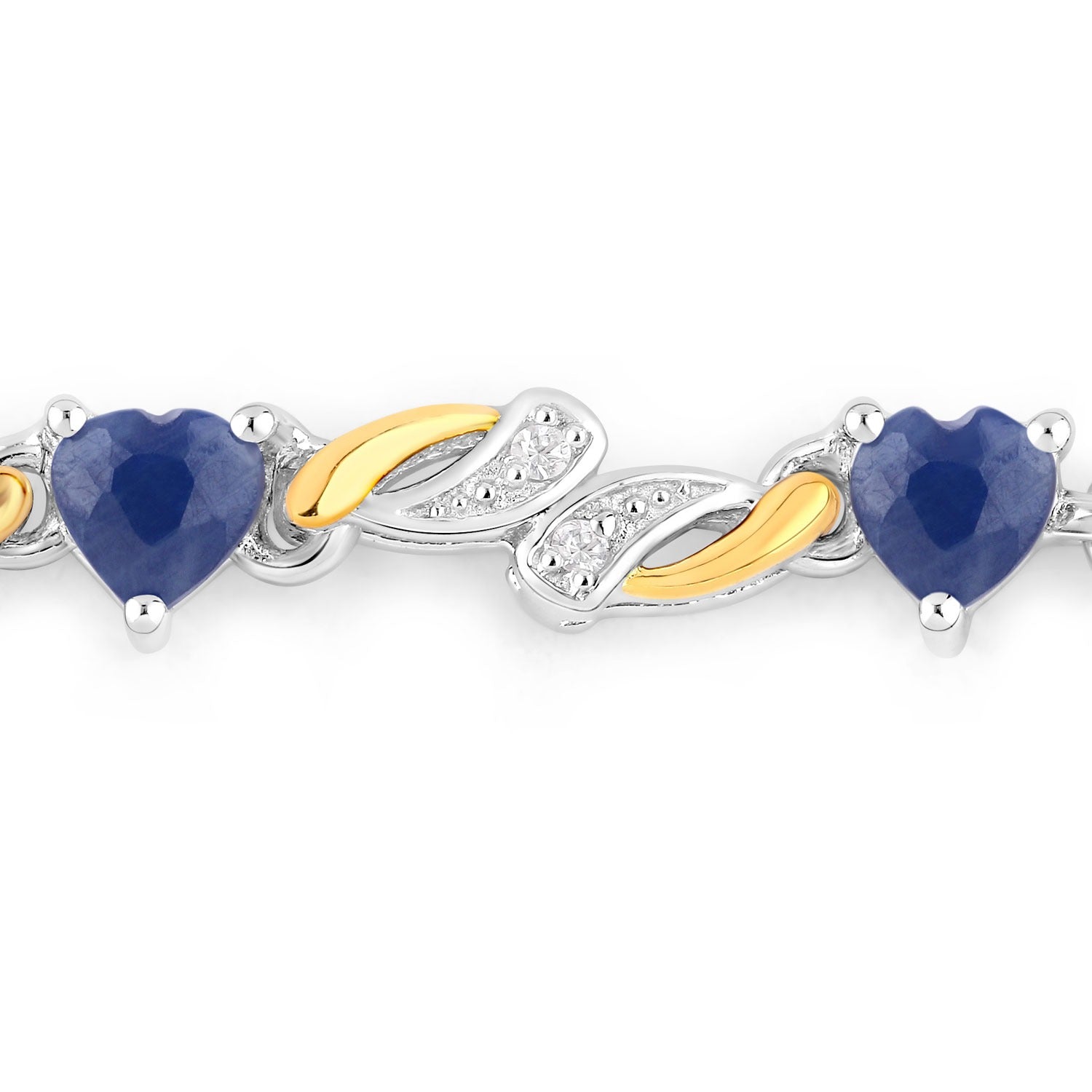 Genuine Blue Sapphire and White Sapphire Silver  Heart Bracelet