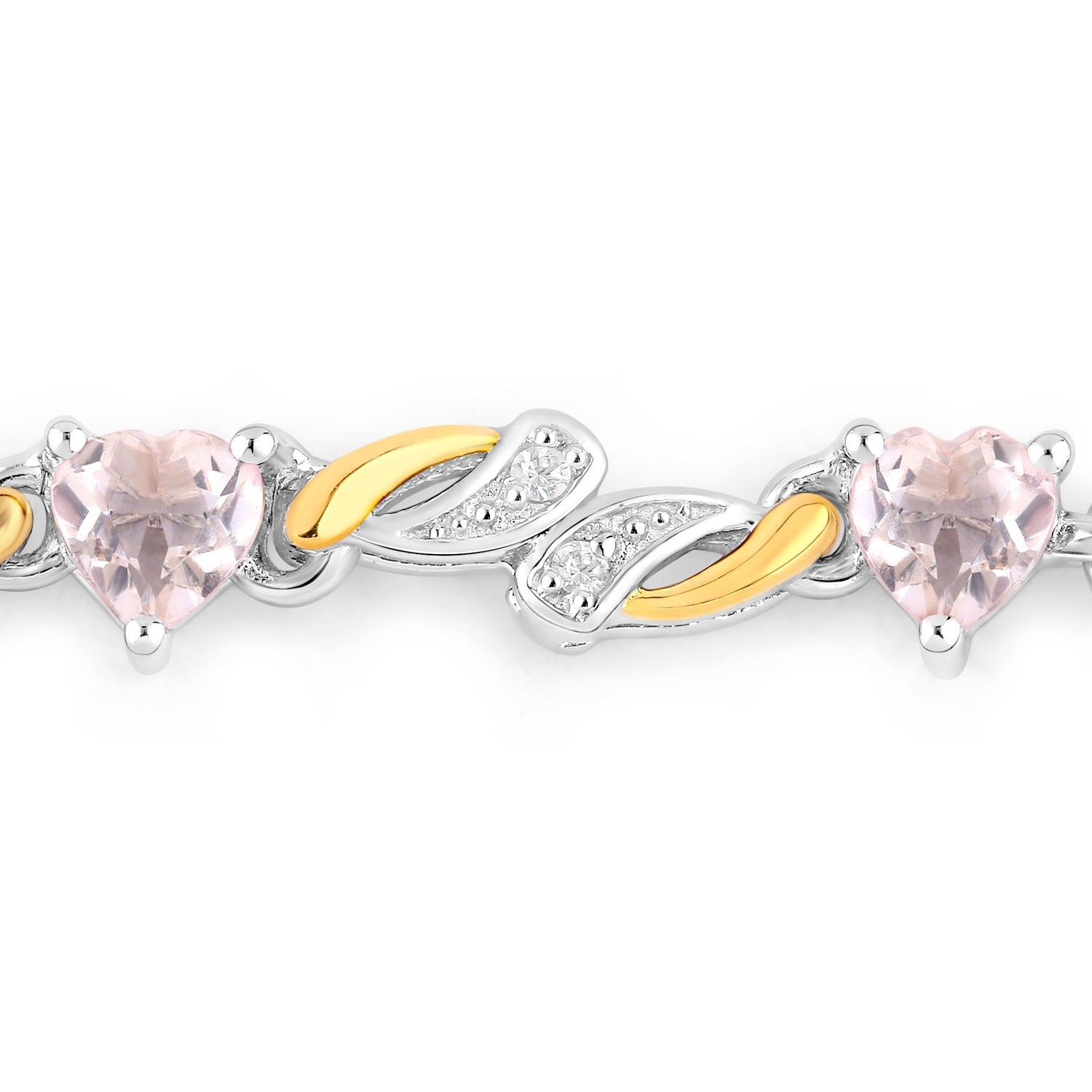 Genuine Morganite and White Sapphire Silver Heart Bracelet