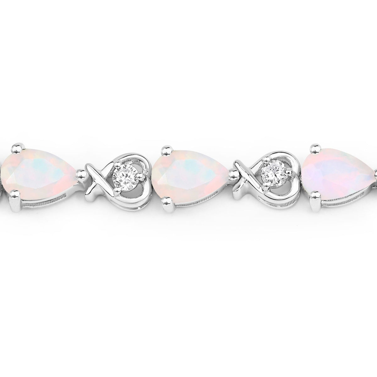 4.28 Ct Pear White Ethiopian Opal Lab Grown Diamond Rhodium Over Sterling Silver Link Bracelet