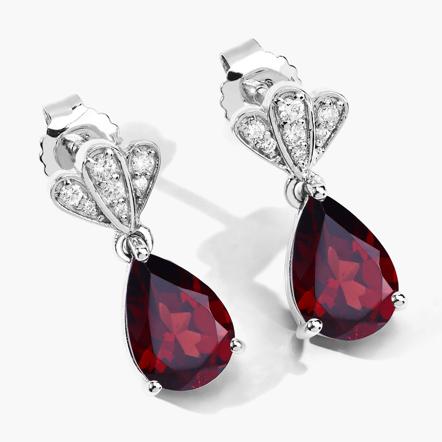 Genuine Mozambique Garnet and Lab Diamond Silver Earrings