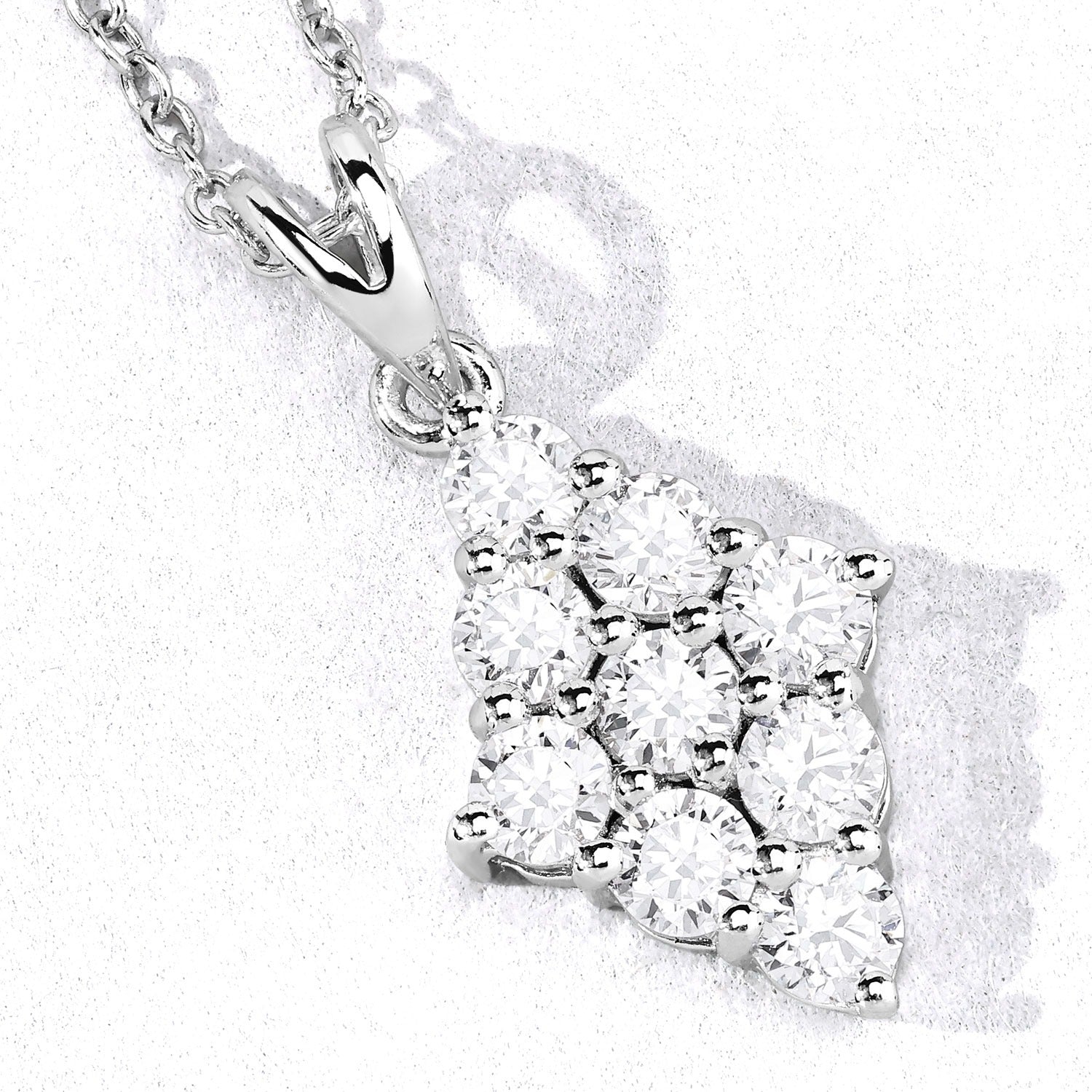 1.01 Cttw Round Lab Diamond  Rhodium Plated Silver Rhombus Cluster Pendant Necklace